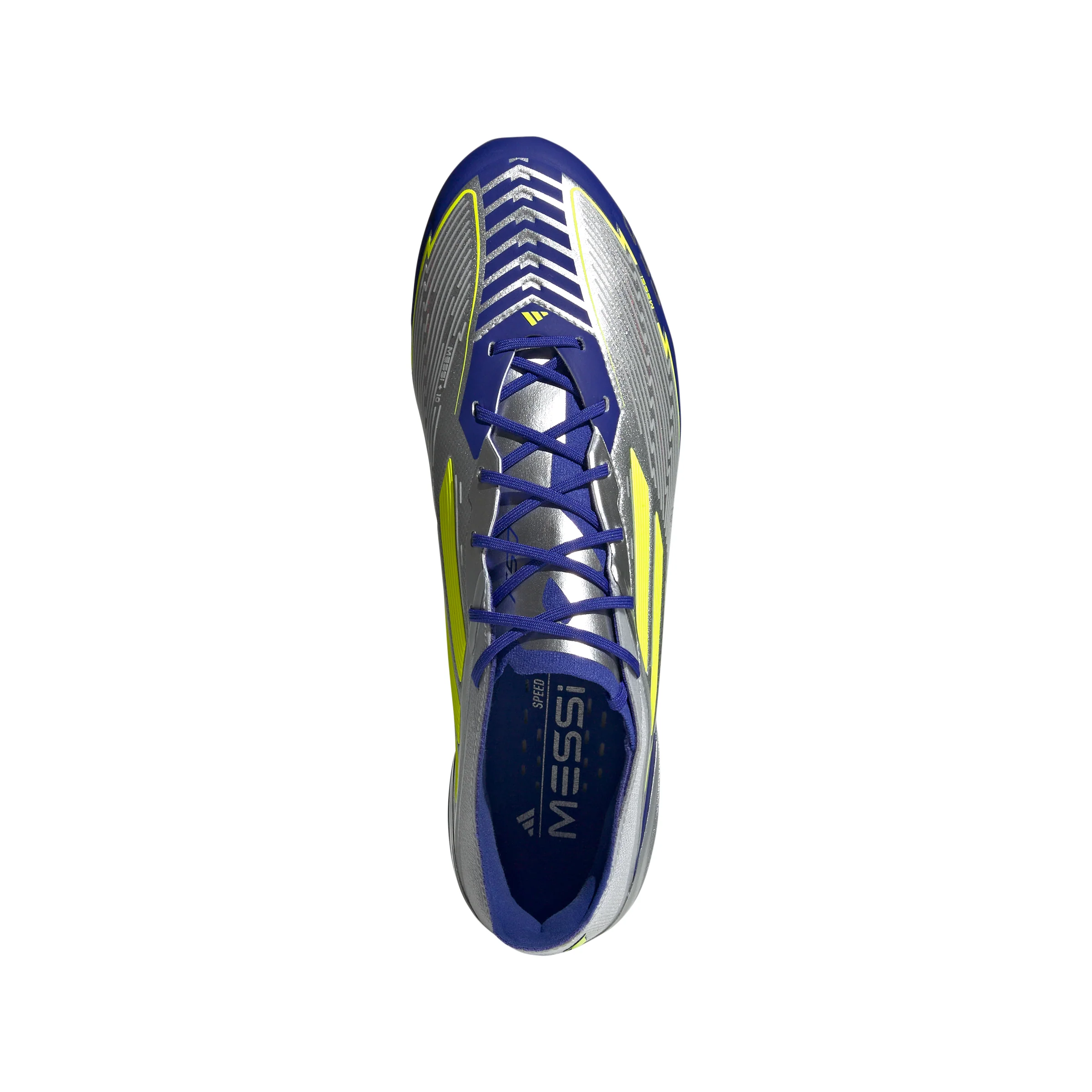 adidas F50 Elite Messi FG Firm Ground Soccer Cleats- Silver Metallic/Solar Yellow/Lucid Blue - Image 3