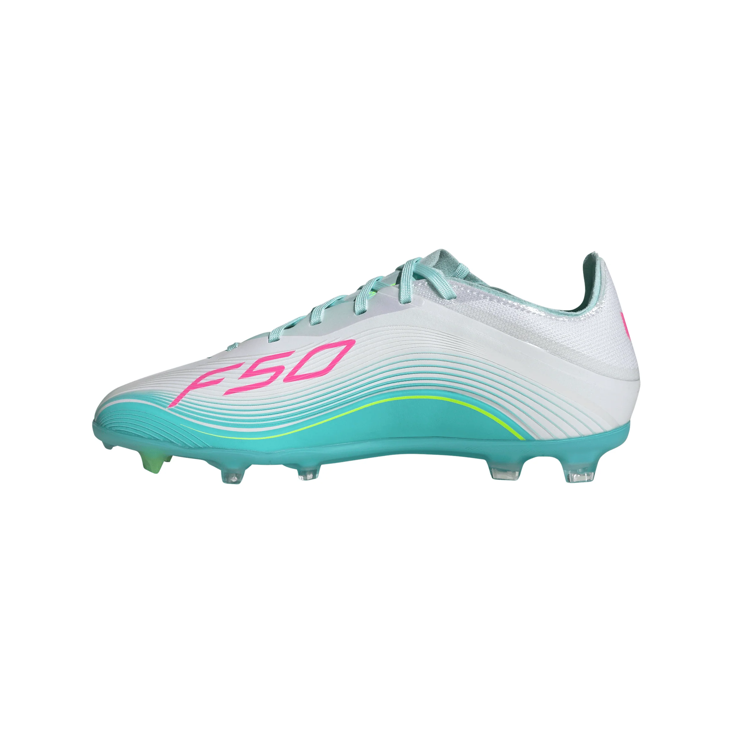 adidas F50 Elite Messi Junior FG Firm Ground Soccer Cleats- Cloud White / Lucid Pink / Flash Aqua - Image 2