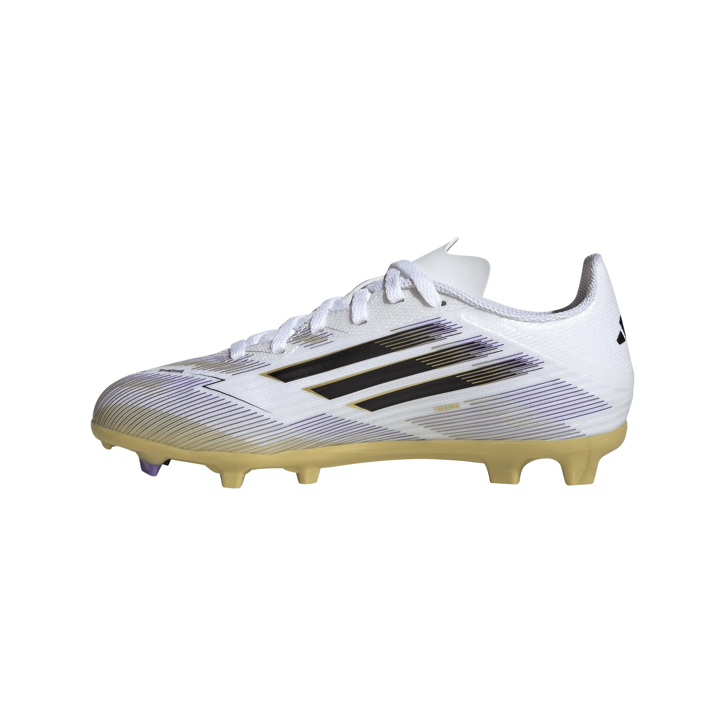 adidas F50 Junior League FG Firm Ground Soccer Cleats -Cloud White / Core Black / Gold Metallic - Image 2