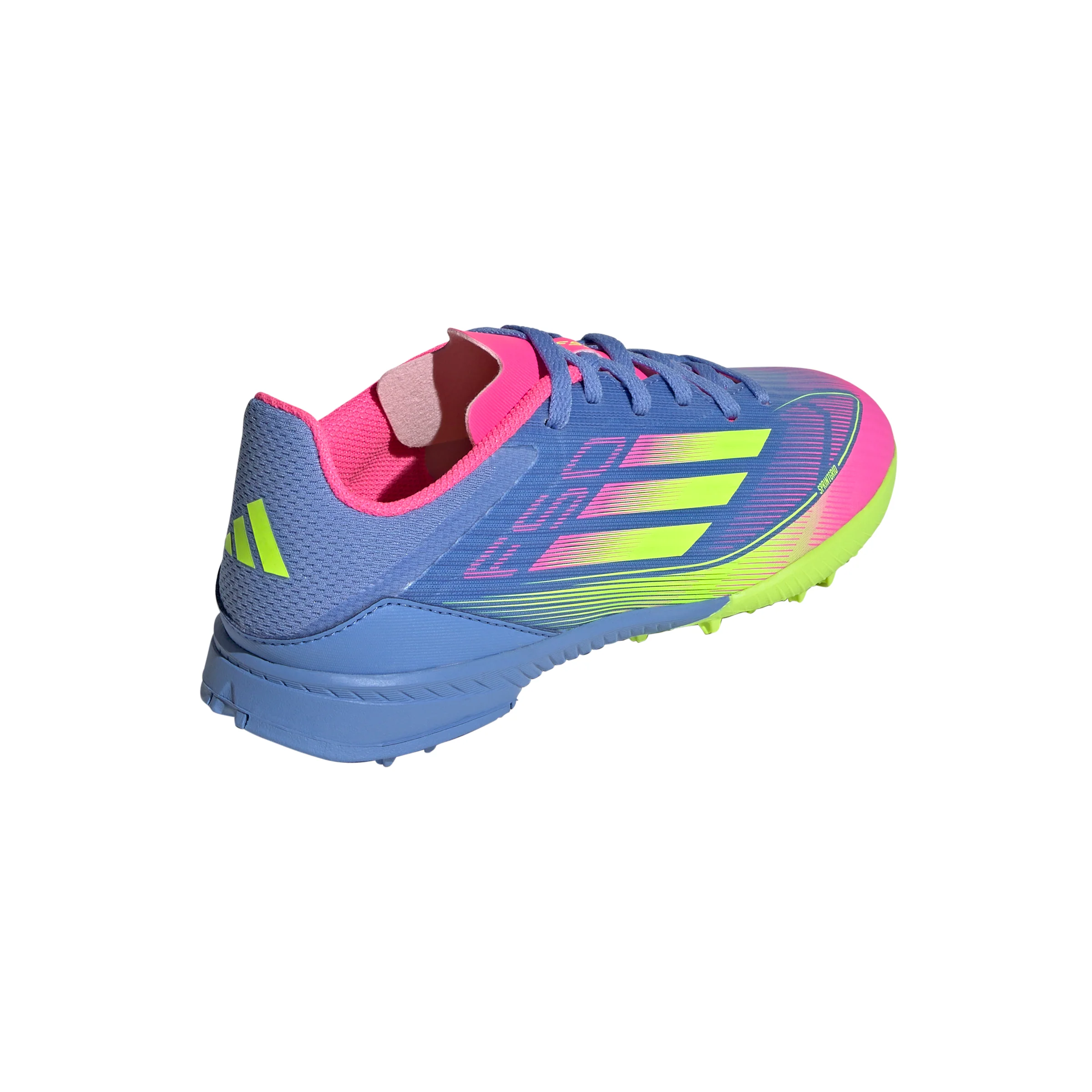 adidas F50 League Junior TF Turf Soccer Cleats- Blue Fusion/Lucid Lemon/ Lucid Pink - Image 3