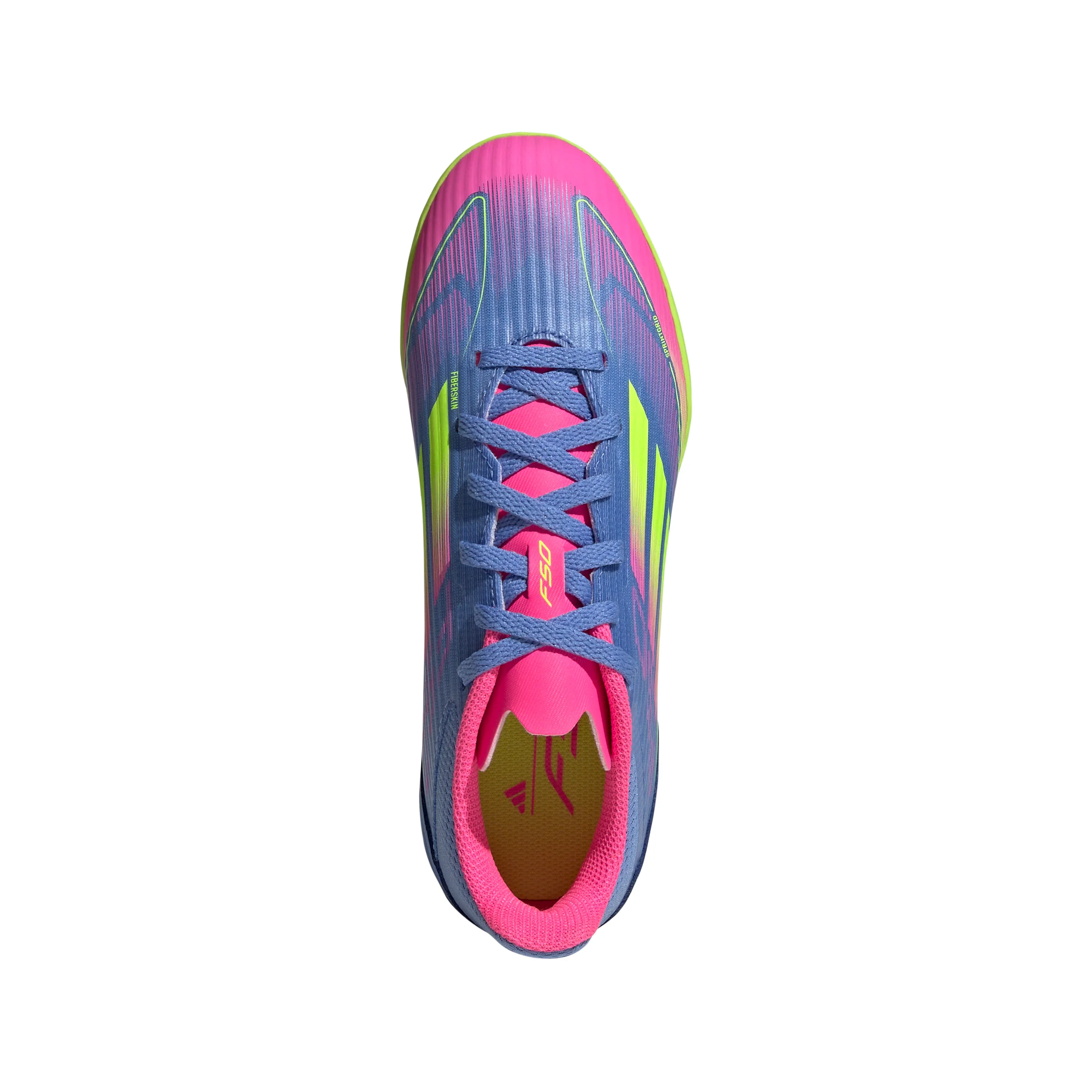 adidas F50 League Junior TF Turf Soccer Cleats- Blue Fusion/Lucid Lemon/ Lucid Pink - Image 4