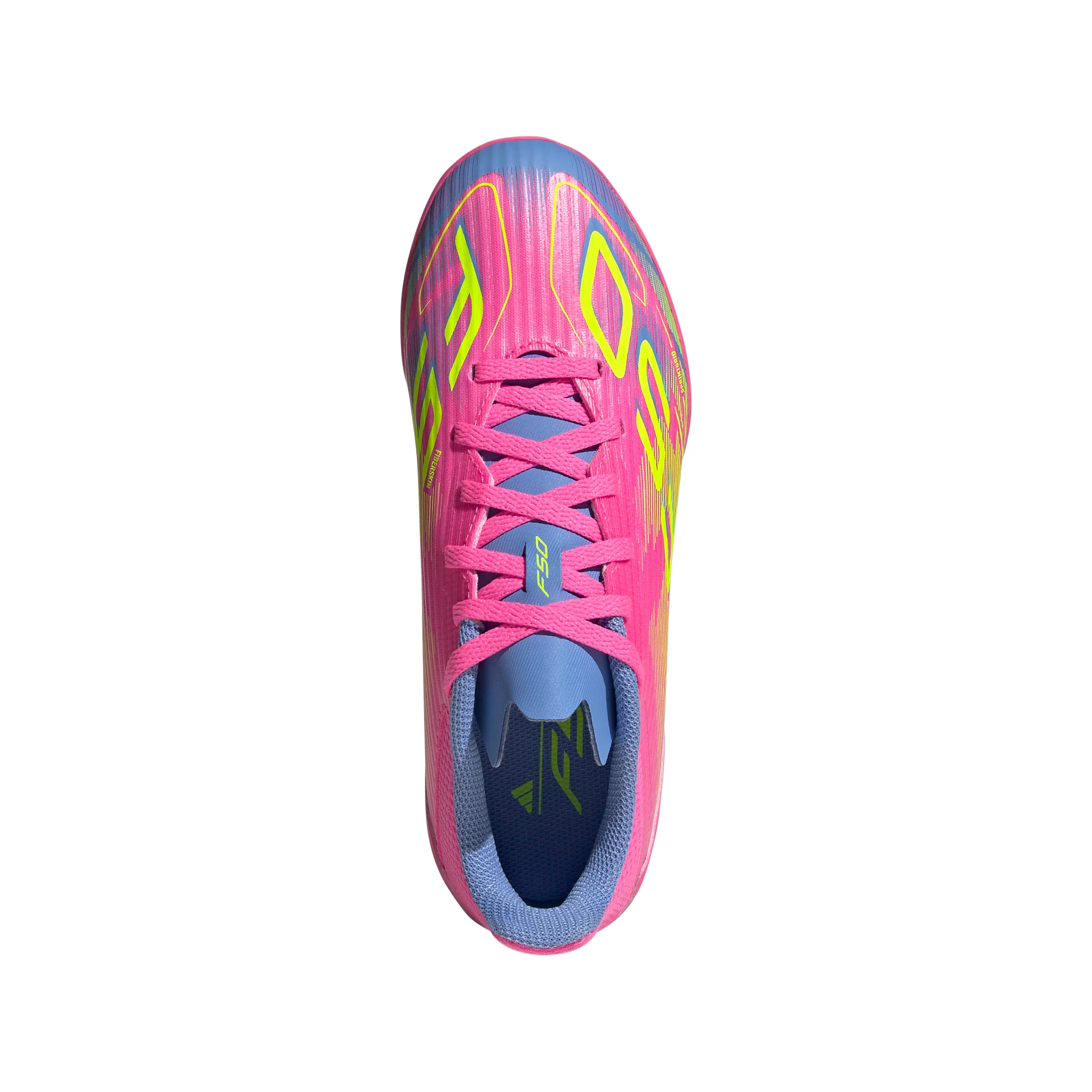 adidas F50 League Junior TF Turf Soccer Cleats- Lucid Pink /Lucid Lemon/ Blue Fusion - Image 3