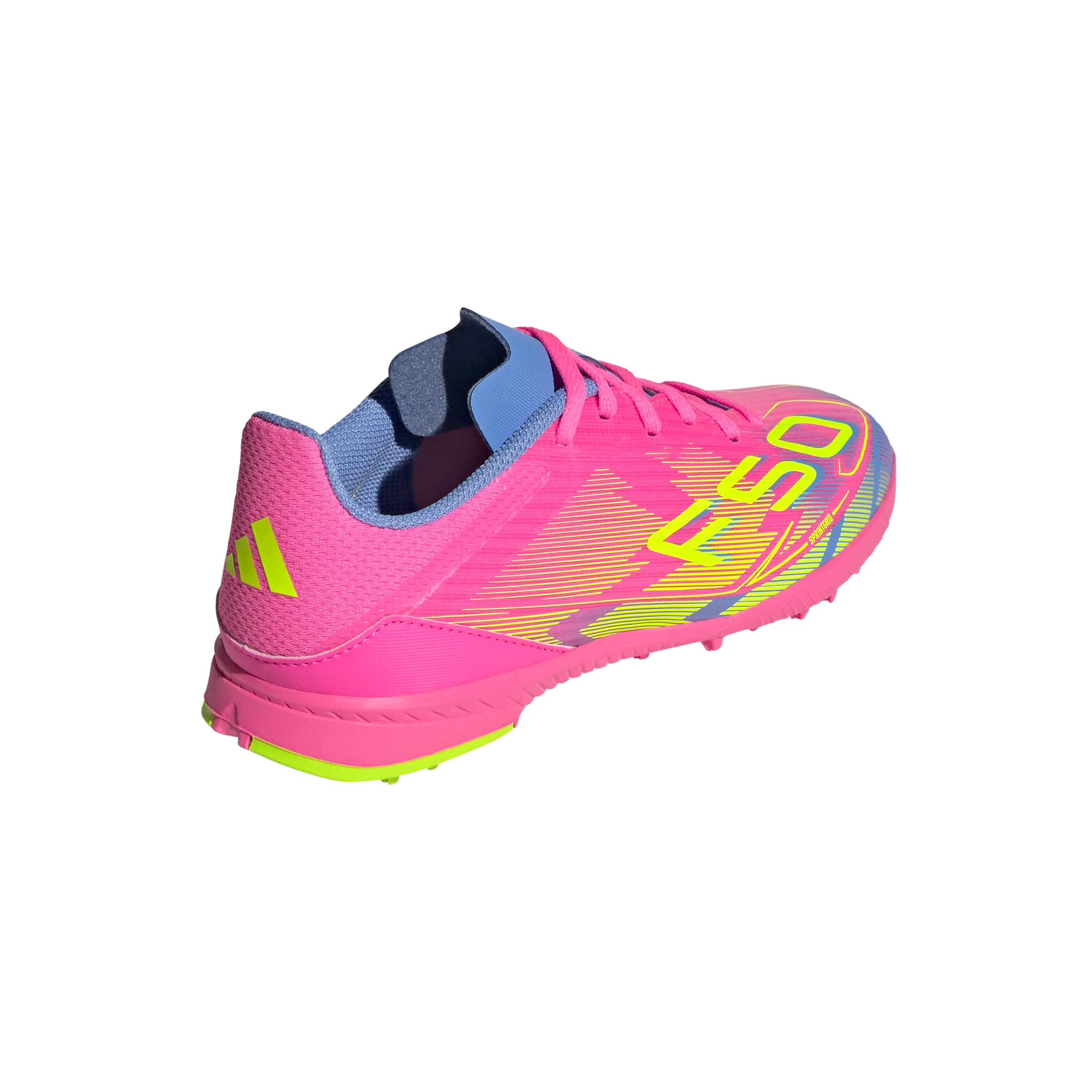 adidas F50 League Junior TF Turf Soccer Cleats- Lucid Pink /Lucid Lemon/ Blue Fusion - Image 4