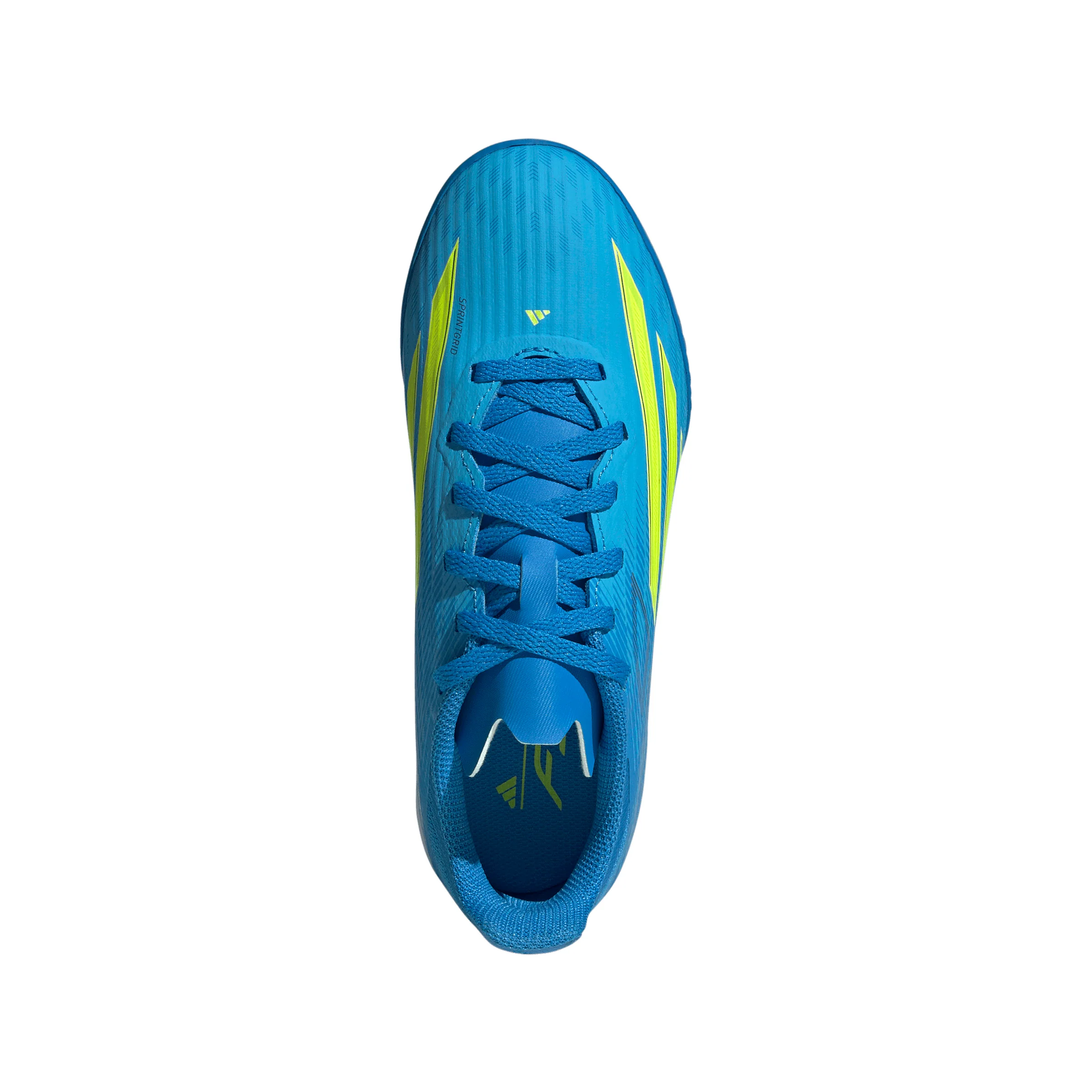 adidas F50 League Junior TF Turf Soccer Cleats- Lucid Ray Blue / Team Solar Yellow 2 / Lucid Aquamarine - Image 3