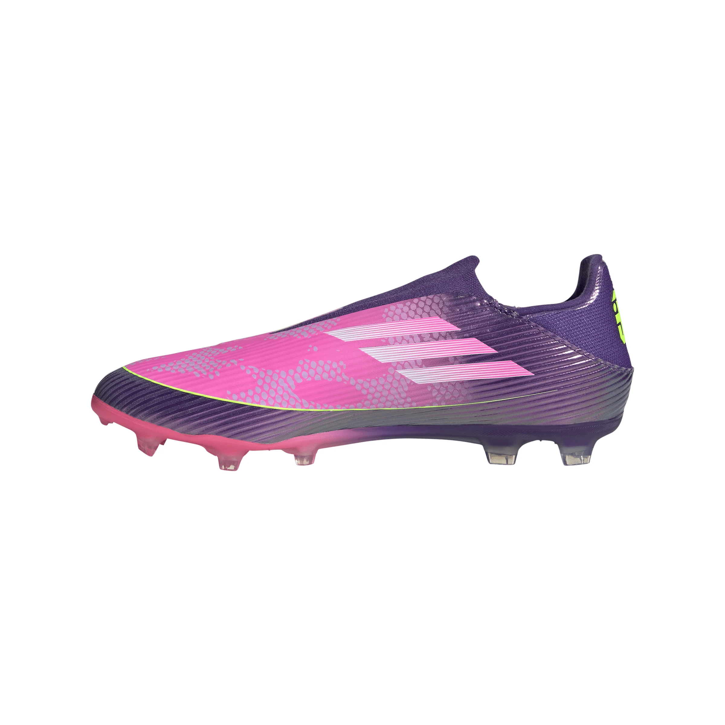 adidas F50 League Laceless Lamine Yamal FG Firm Ground Soccer Cleats- Purple / Cloud White / Lucid Lemon - Image 4