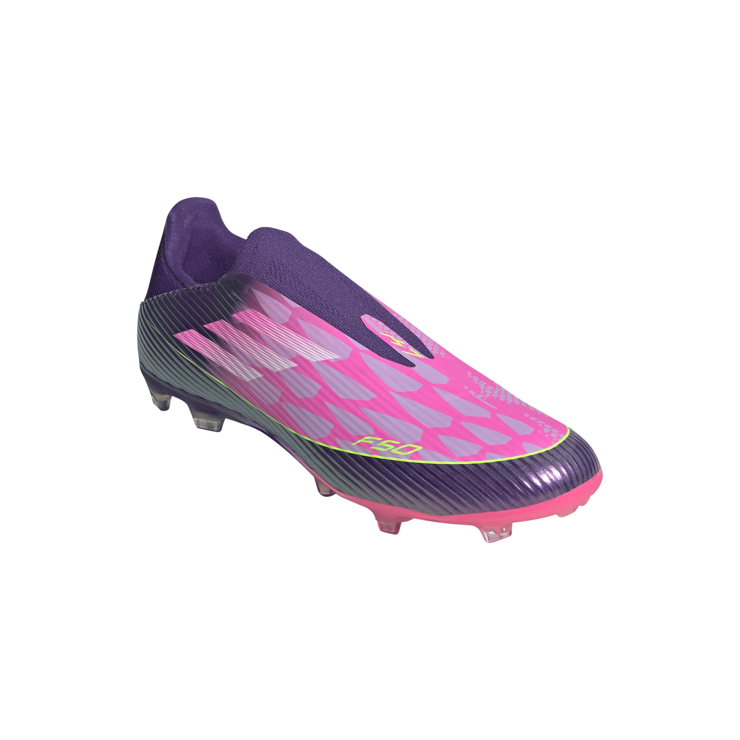 adidas F50 League Laceless Lamine Yamal FG Firm Ground Soccer Cleats- Purple / Cloud White / Lucid Lemon - Image 5