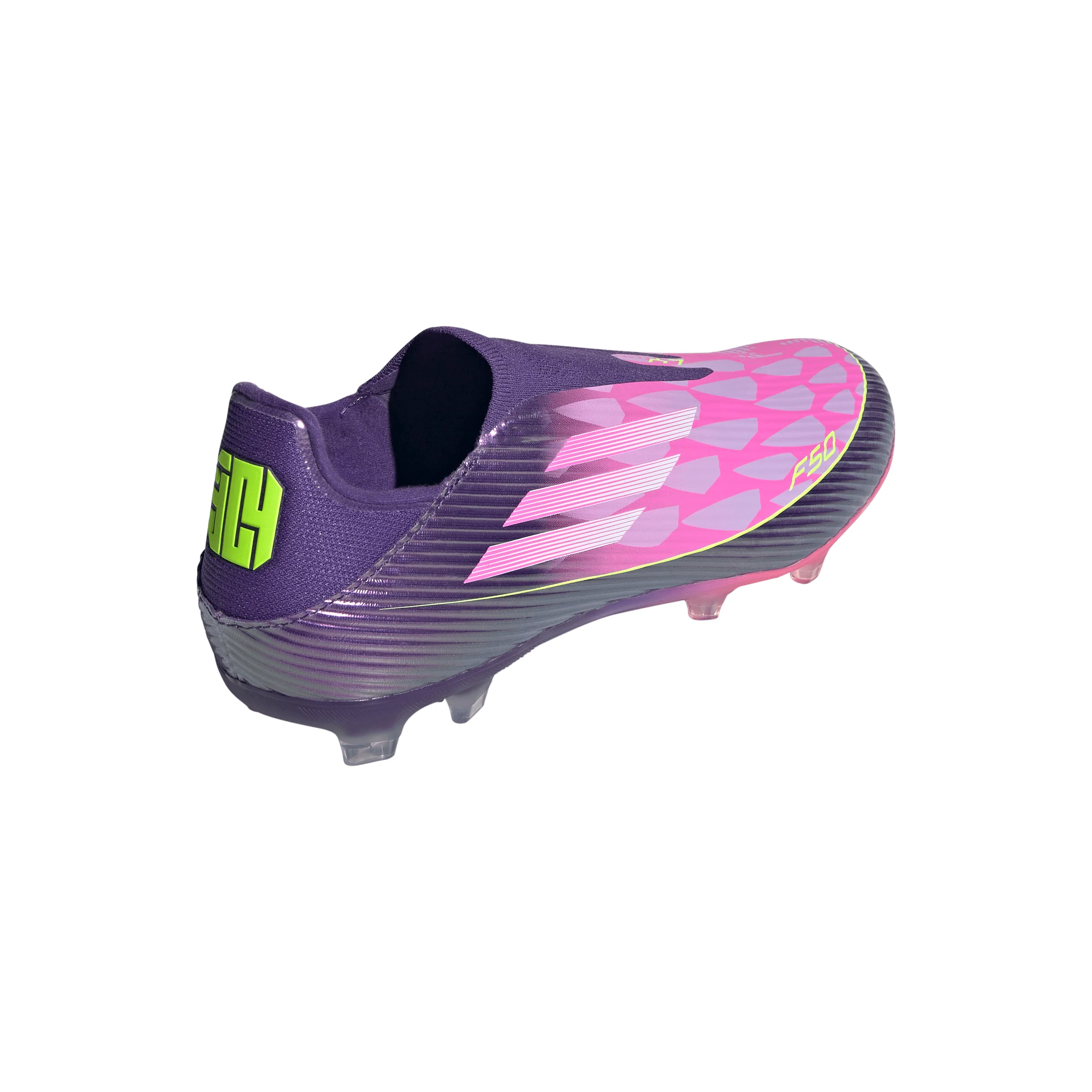 adidas F50 League Laceless Lamine Yamal FG Firm Ground Soccer Cleats- Purple / Cloud White / Lucid Lemon - Image 6