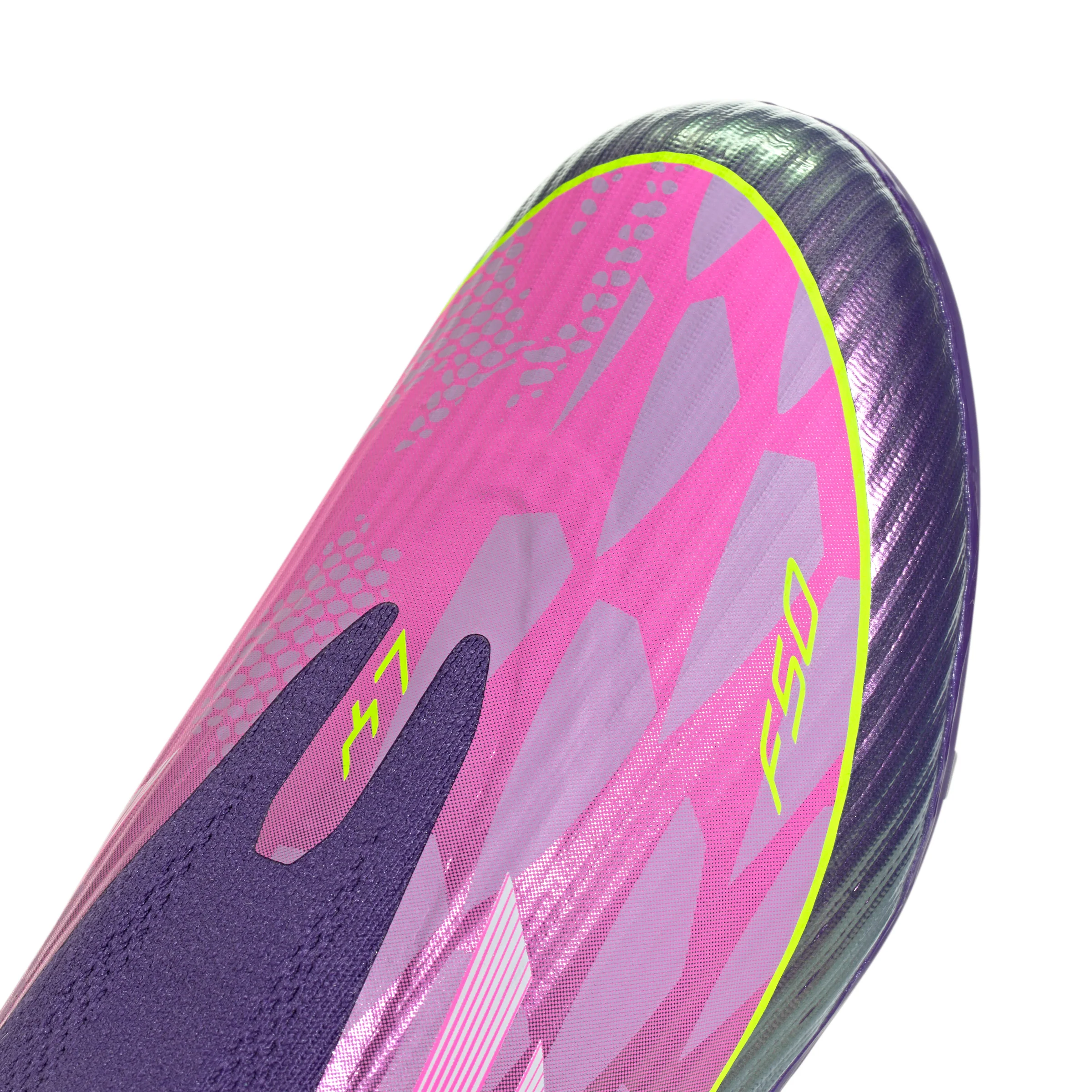 adidas F50 League Laceless Lamine Yamal Kids FG Firm Ground Soccer Cleats- Purple / Cloud White / Lucid Lemon - Image 6