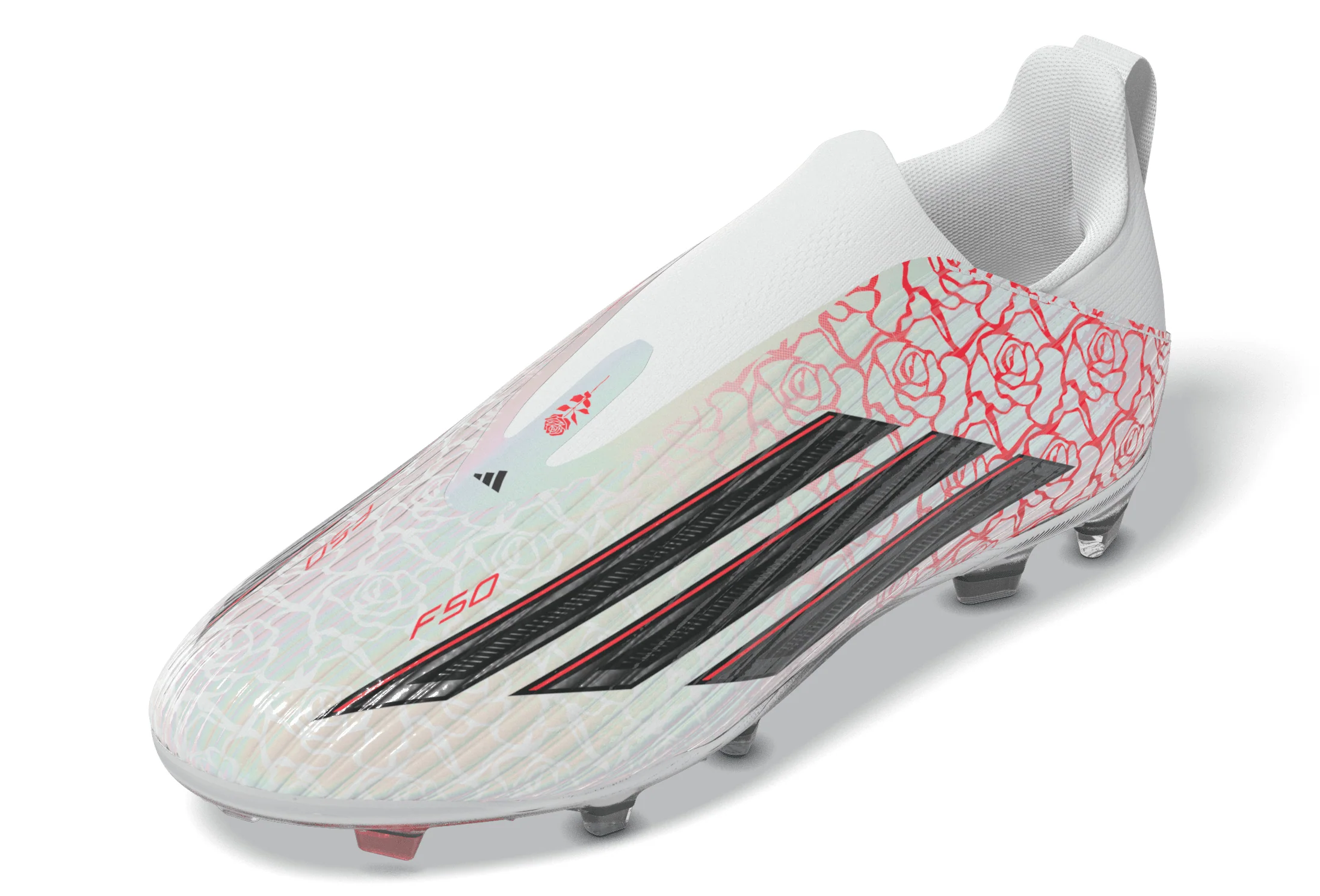 adidas F50 League Laceless Lamine Yamal Kids FG Firm Ground Soccer Cleats- Cloud White / Core Black / Lucid Red - Image 8