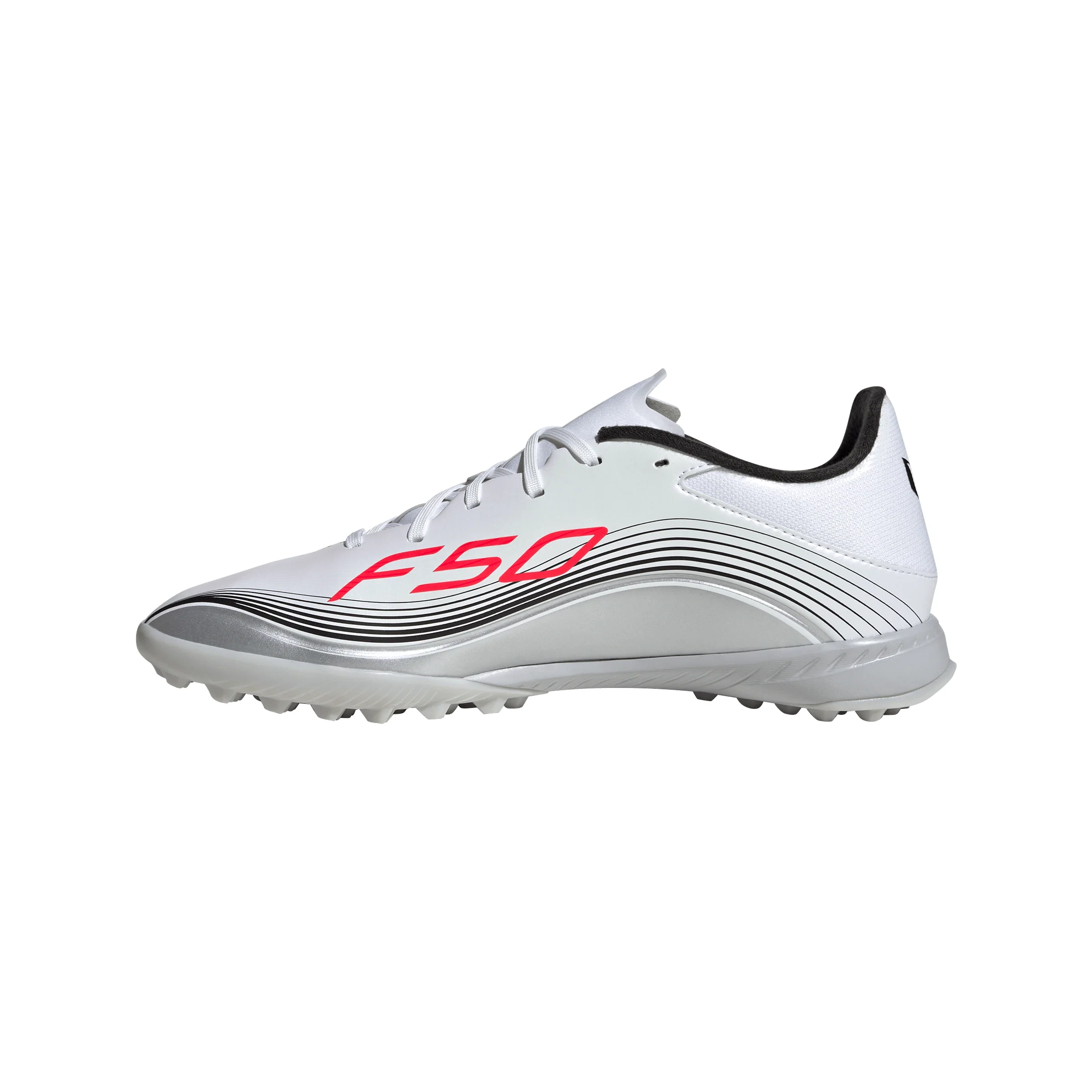 adidas F50 League Messi TF Turf Soccer Cleats-Cloud White / Lucid Red / Silver Metallic - Image 2