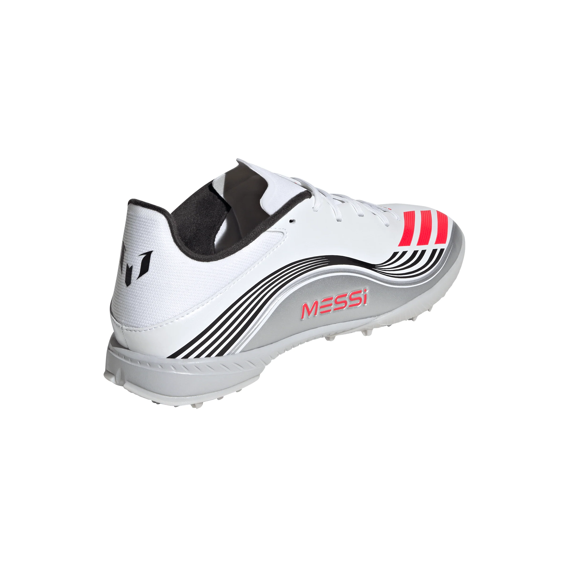 adidas F50 League Messi TF Turf Soccer Cleats-Cloud White / Lucid Red / Silver Metallic - Image 5