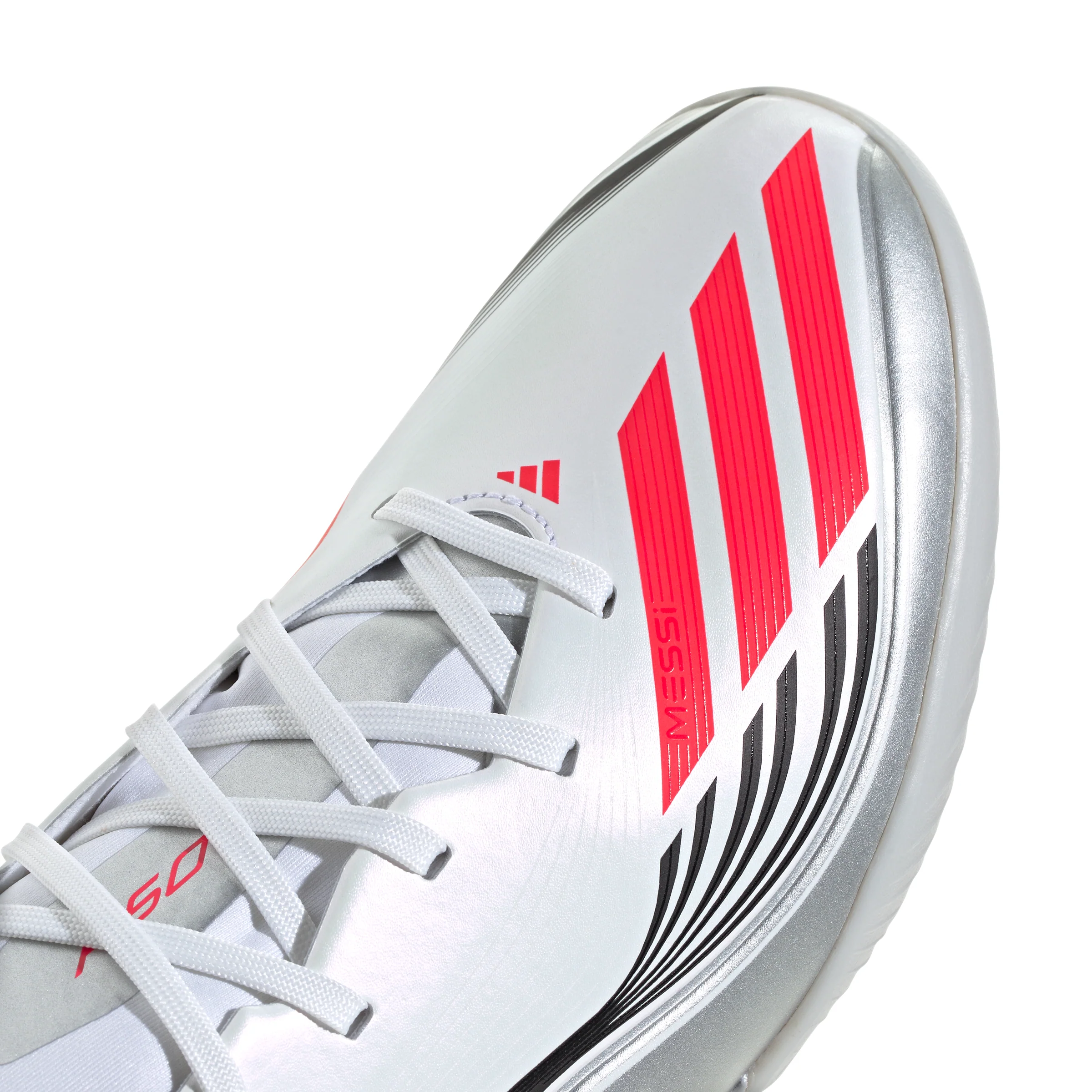 adidas F50 League Messi TF Turf Soccer Cleats-Cloud White / Lucid Red / Silver Metallic - Image 7
