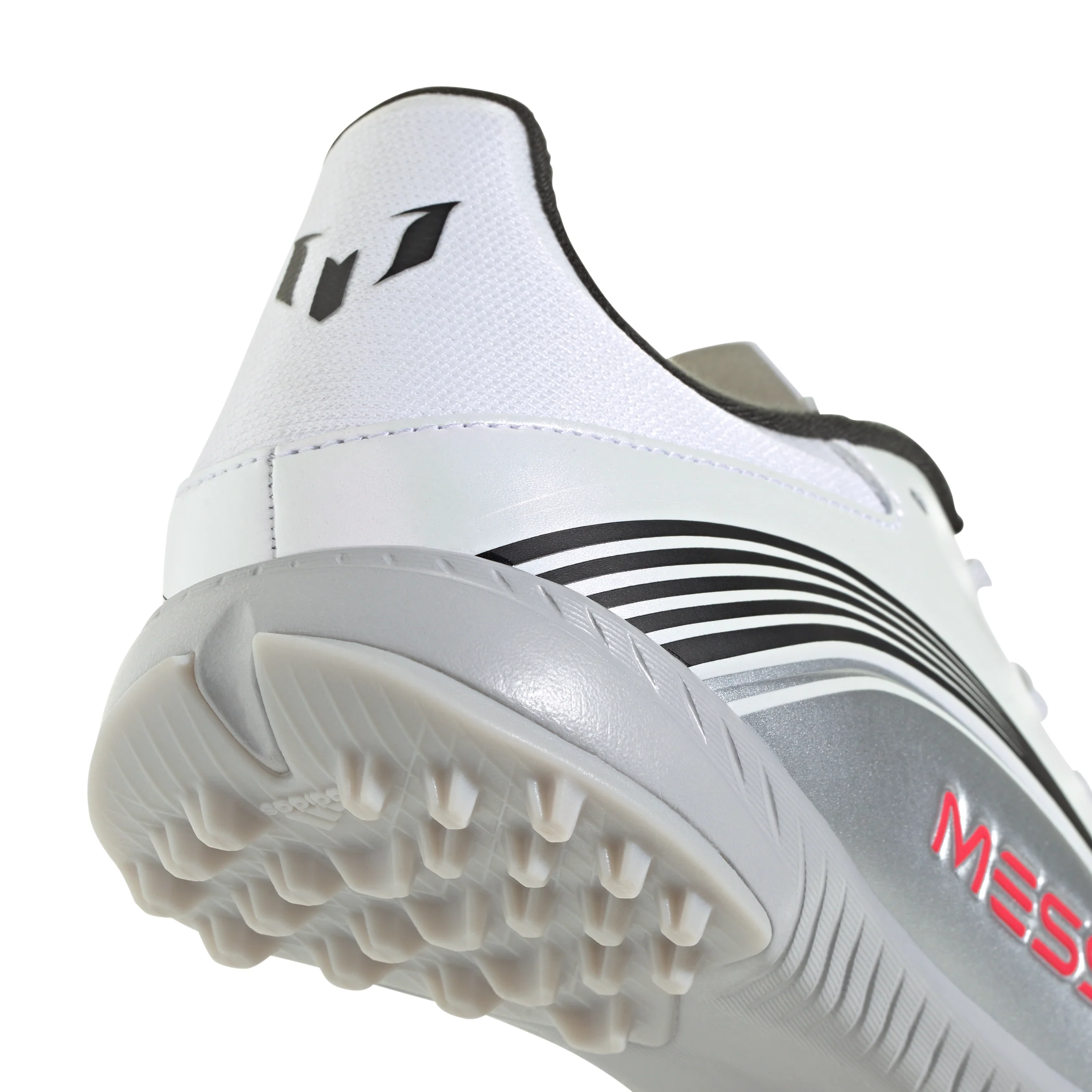 adidas F50 League Messi TF Turf Soccer Cleats-Cloud White / Lucid Red / Silver Metallic - Image 8