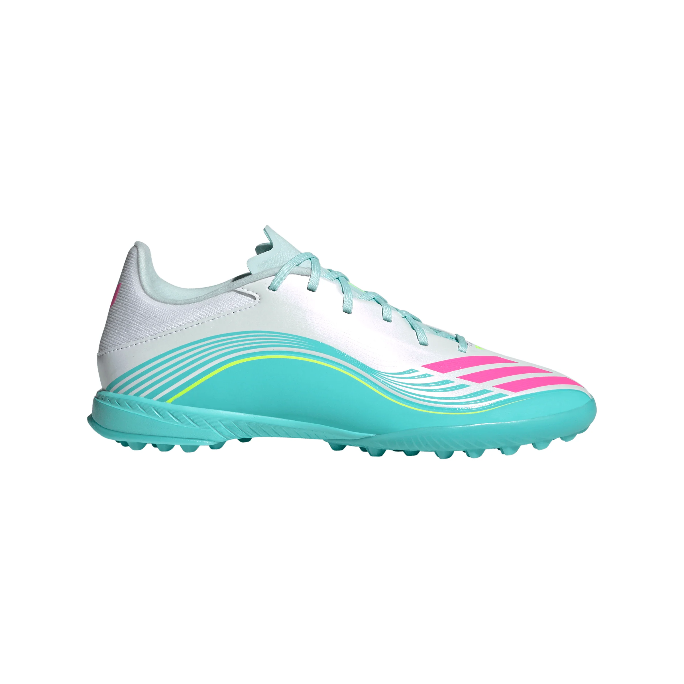 adidas F50 League Messi TF Turf Soccer Cleats-Cloud White / Lucid Pink / Flash Aqua