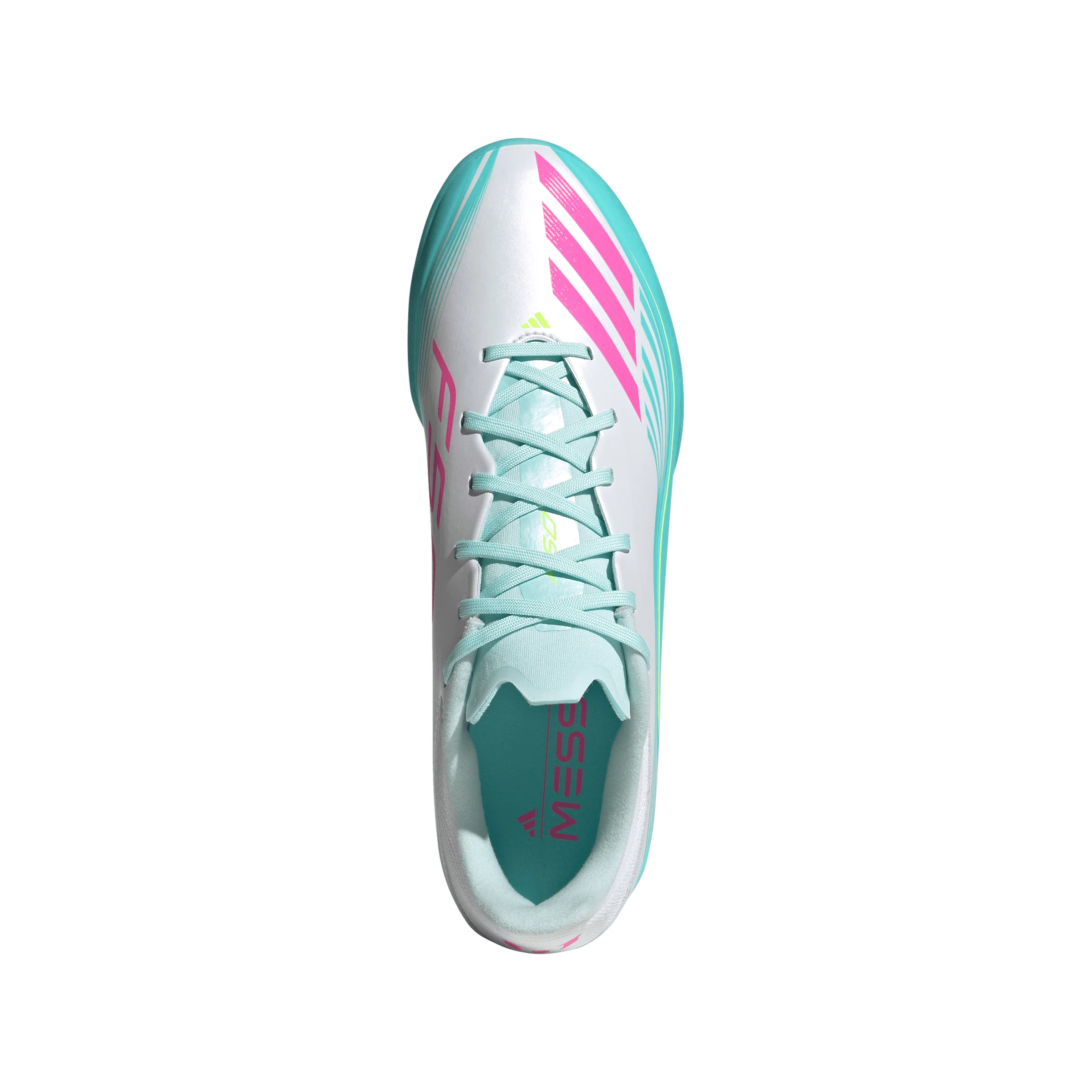 adidas F50 League Messi TF Turf Soccer Cleats-Cloud White / Lucid Pink / Flash Aqua - Image 3