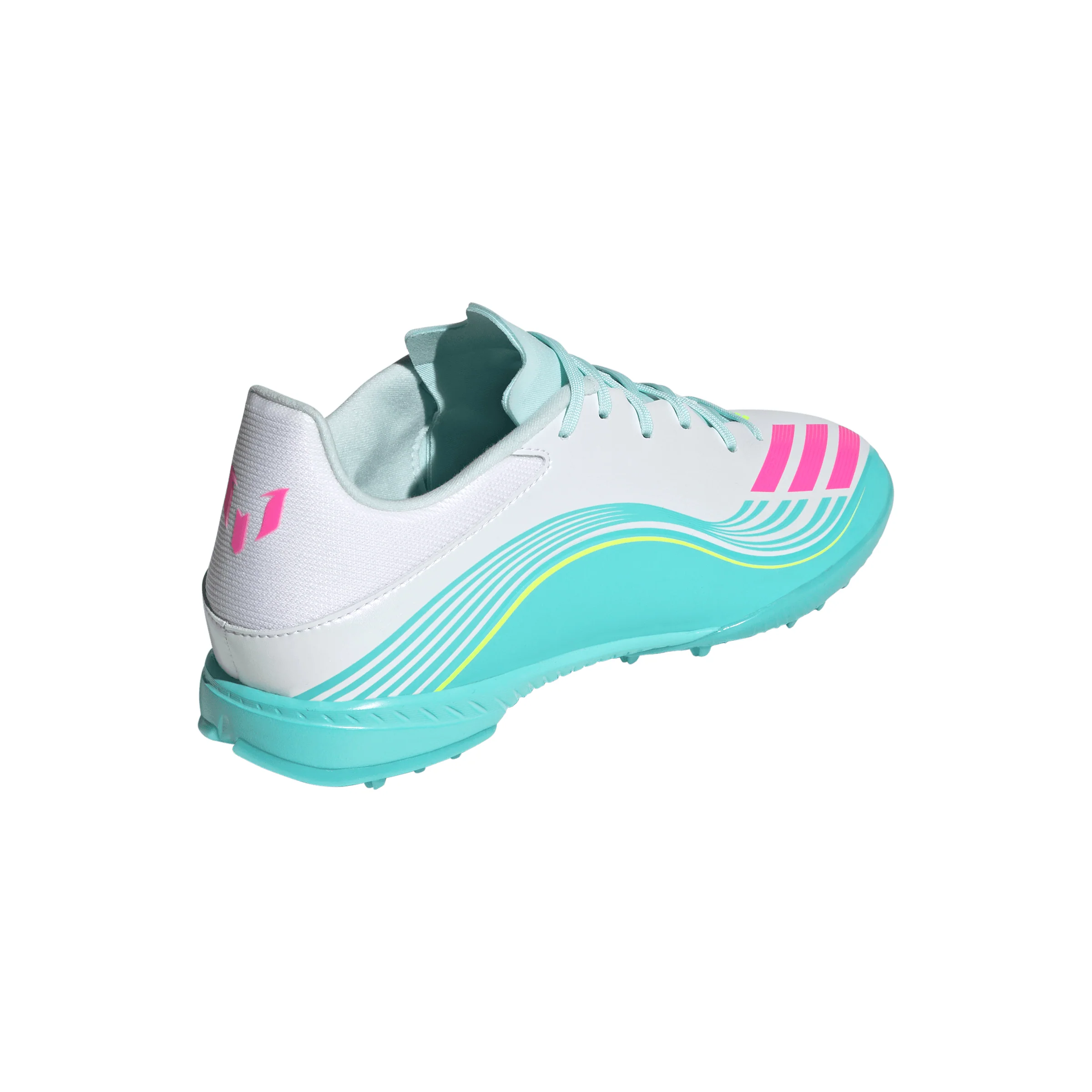 adidas F50 League Messi TF Turf Soccer Cleats-Cloud White / Lucid Pink / Flash Aqua - Image 4