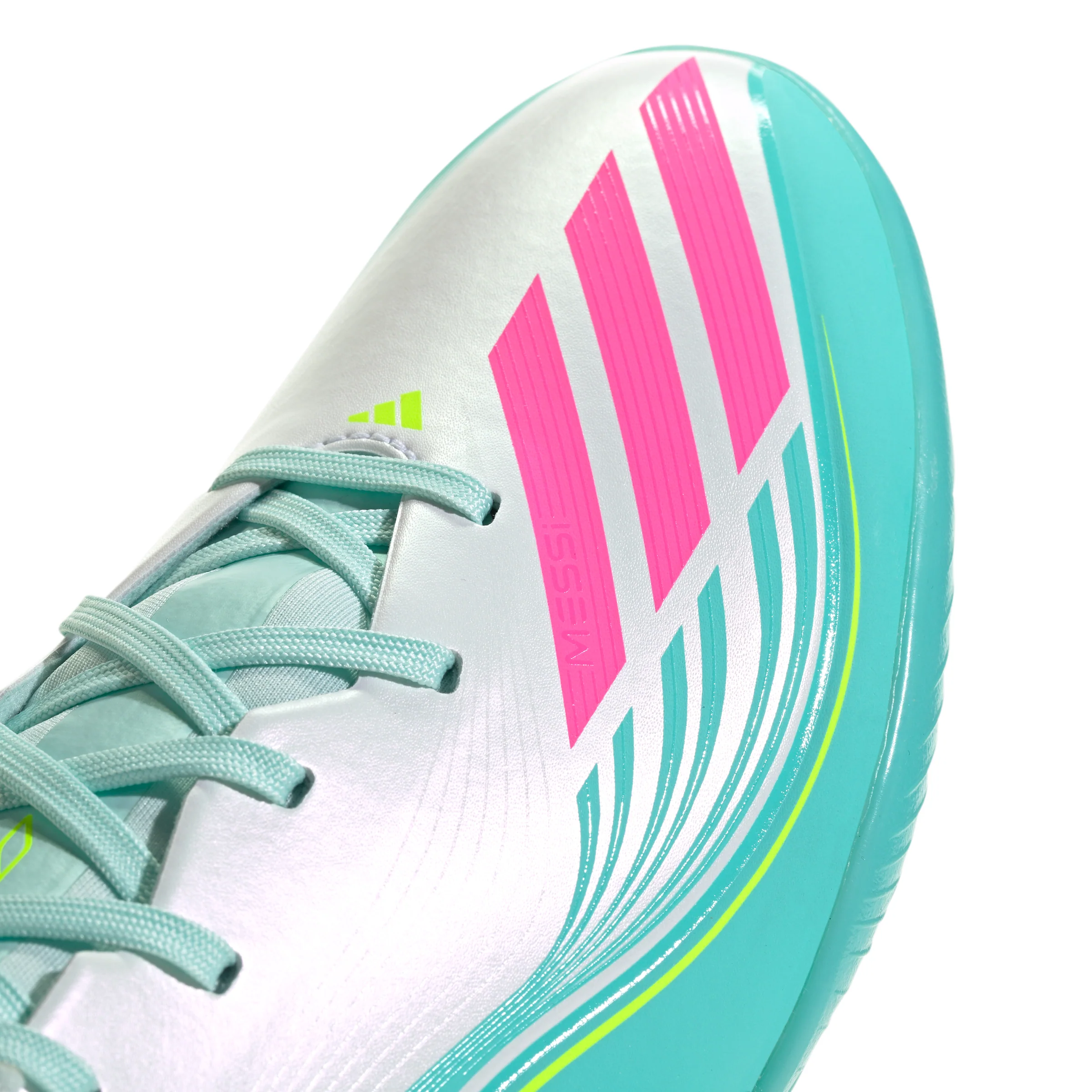 adidas F50 League Messi TF Turf Soccer Cleats-Cloud White / Lucid Pink / Flash Aqua - Image 6