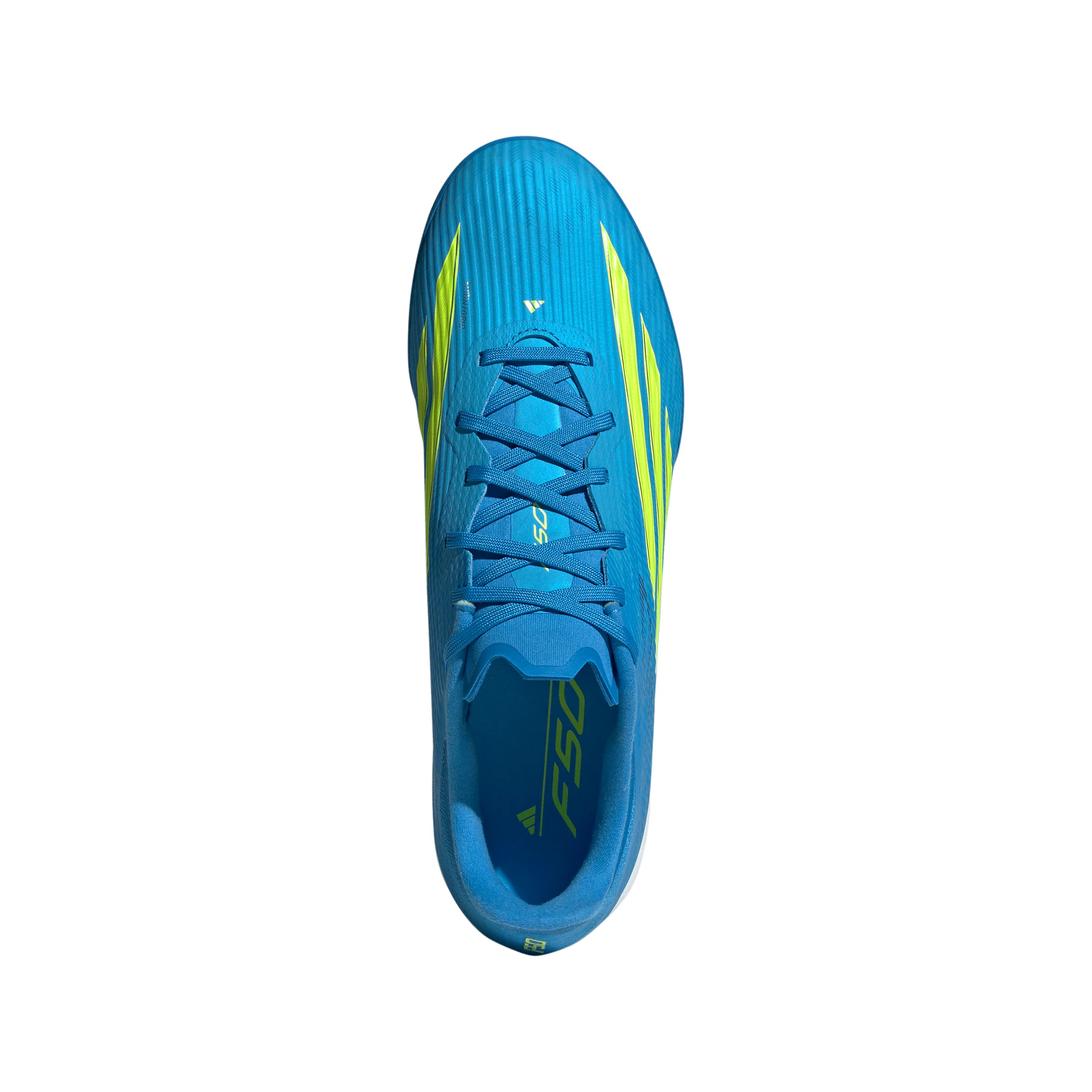 adidas F50 League TF Turf Soccer Cleats - Lucid Ray Blue / Team Solar Yellow 2 / Lucid Aquamarine - Image 2
