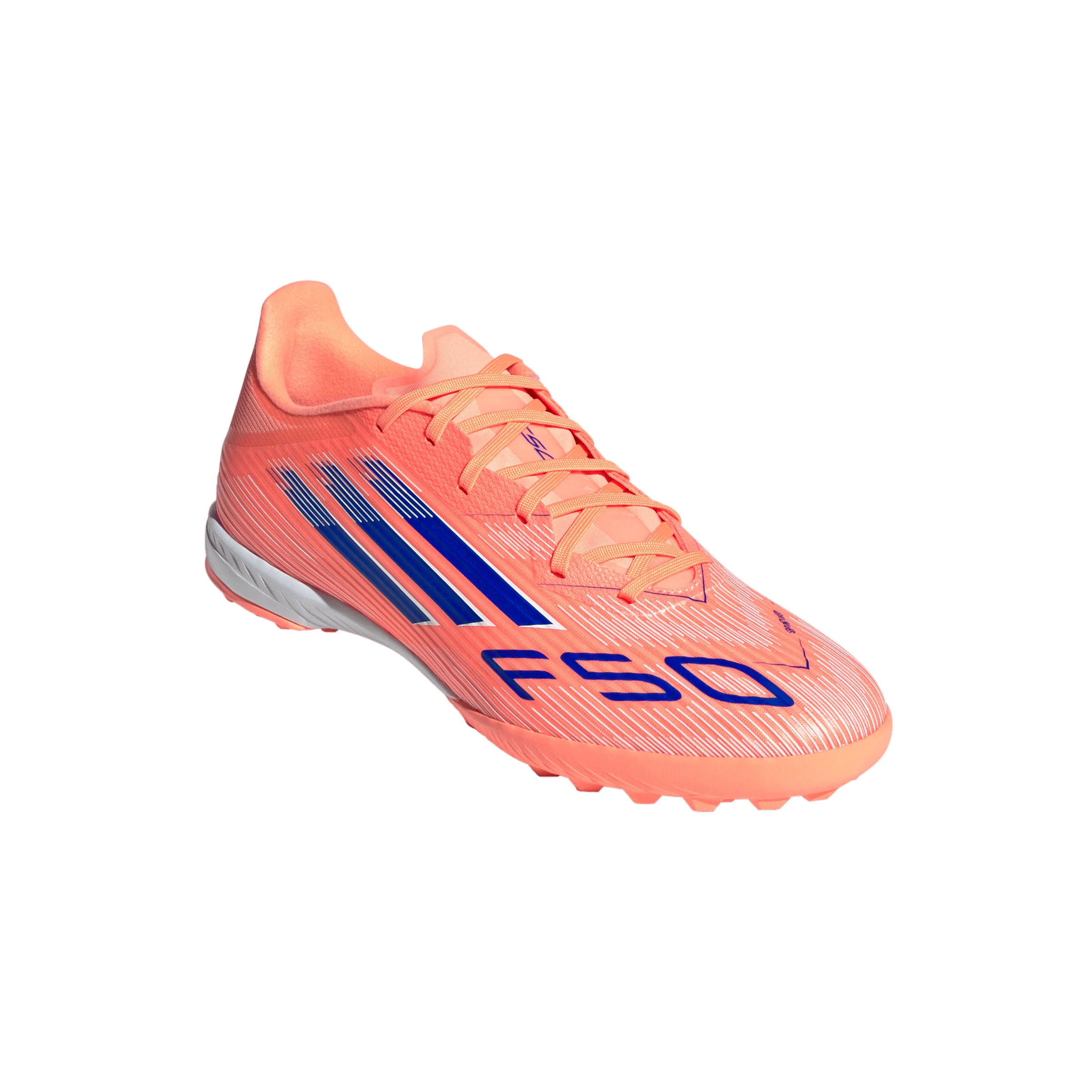 adidas F50 League TF Turf Soccer Cleats - Beam Orange / Lucid Blue / Cloud White - Image 3