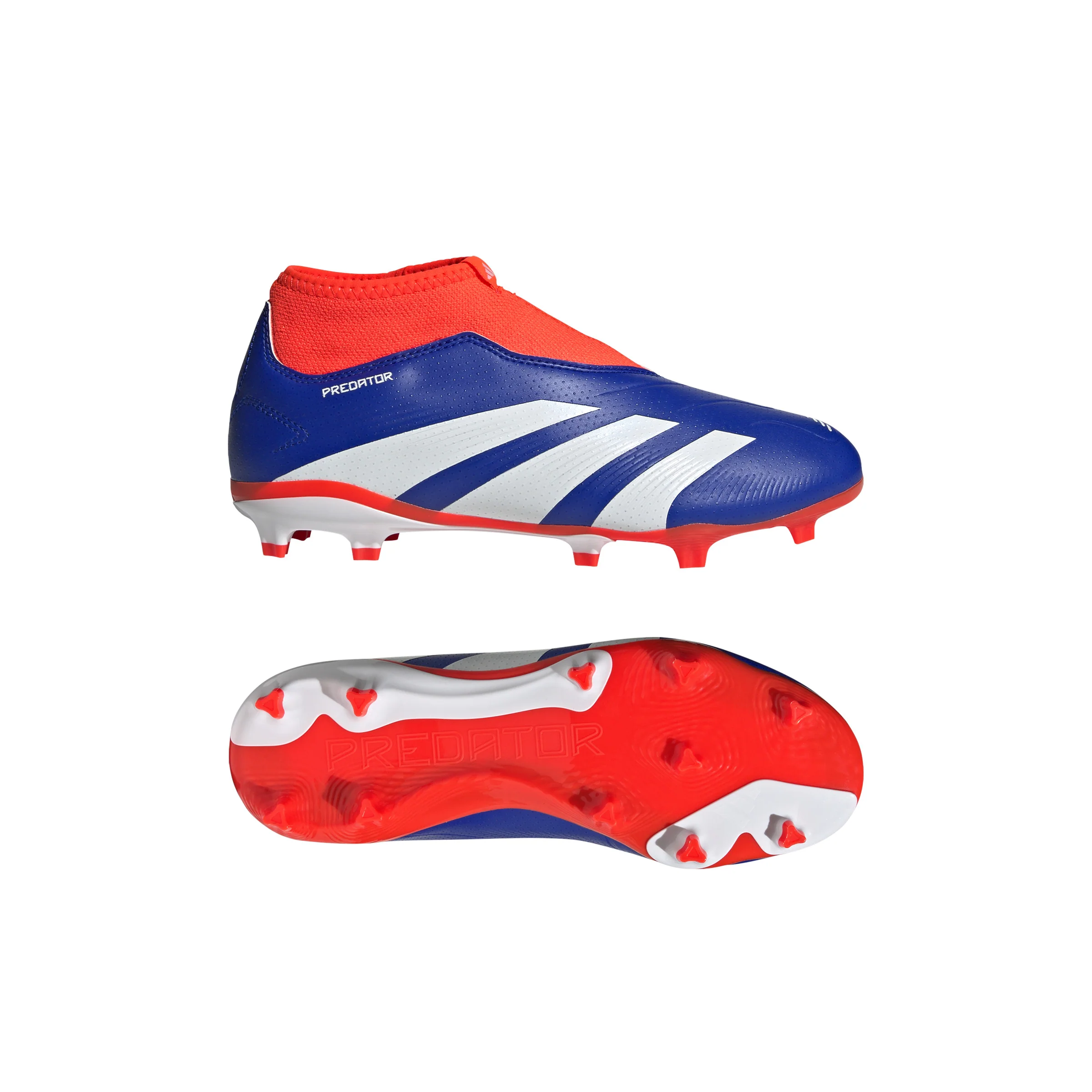 adidas Junior Predator League Laceless FG Firm Ground Soccer Cleats -Lucid Blue / Cloud White /Solar Red - Image 5