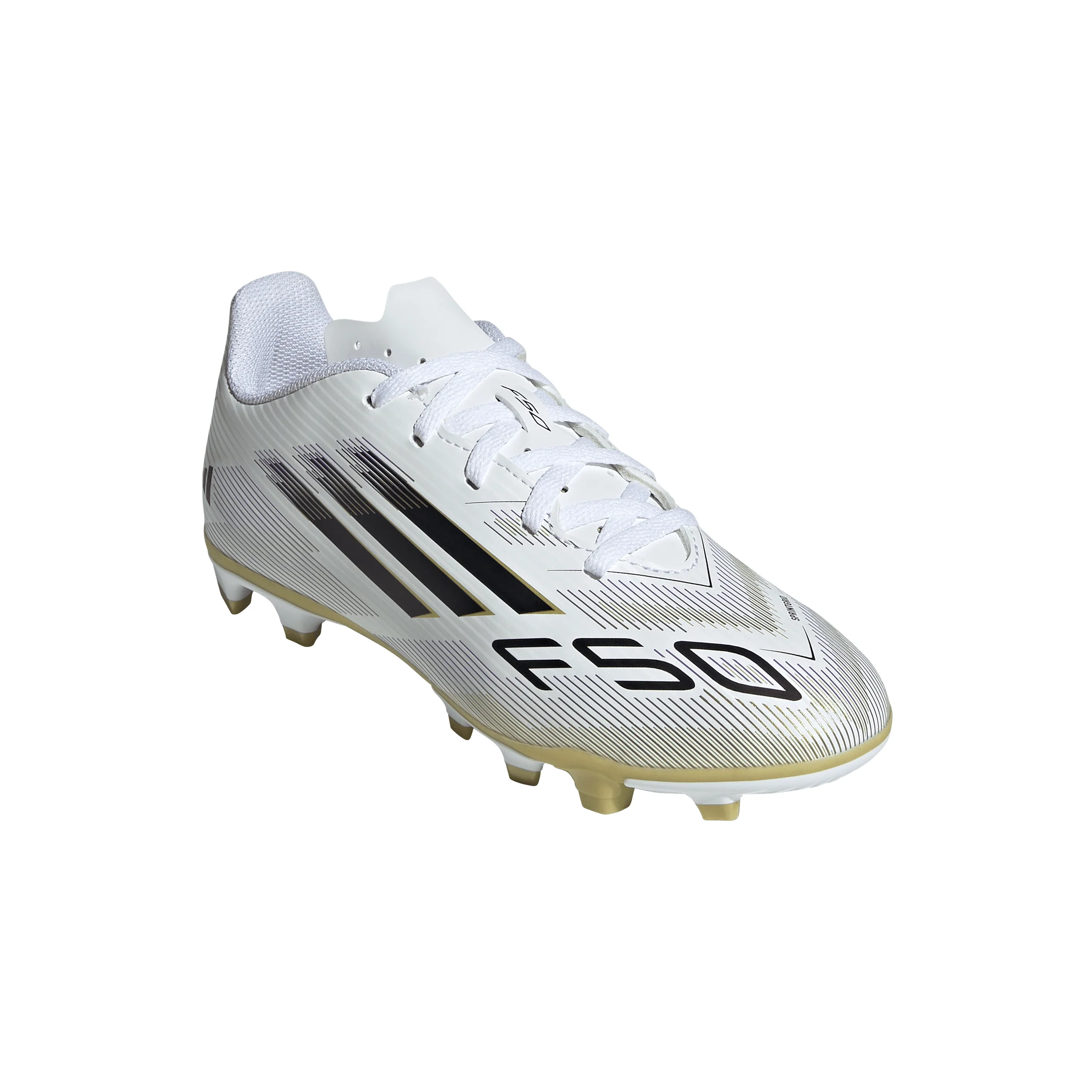 adidas Junior F50 Club FG Firm Ground Soccer Cleats-Cloud White/Core Black/Gold Metallic - Image 3