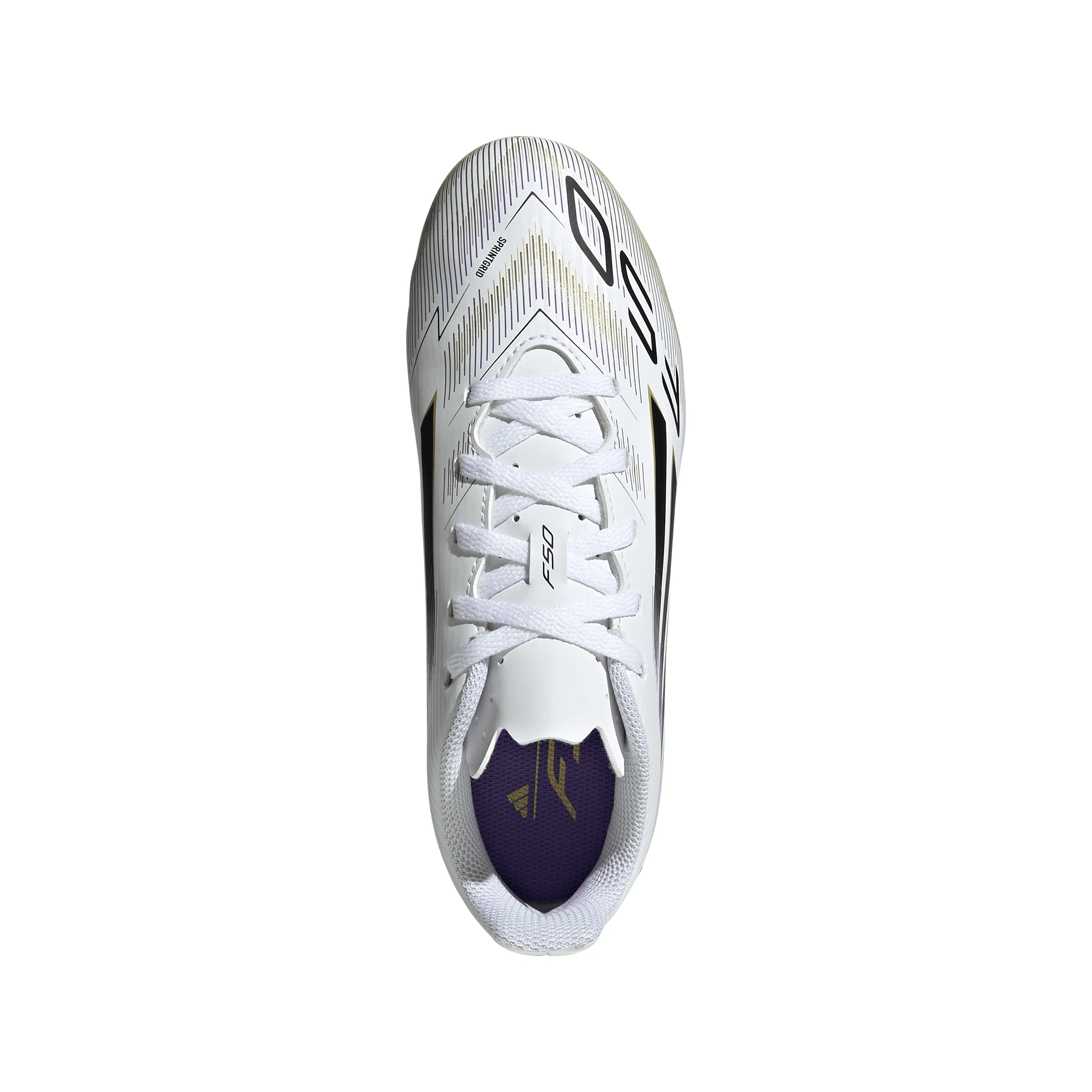 adidas Junior F50 Club FG Firm Ground Soccer Cleats-Cloud White/Core Black/Gold Metallic - Image 4