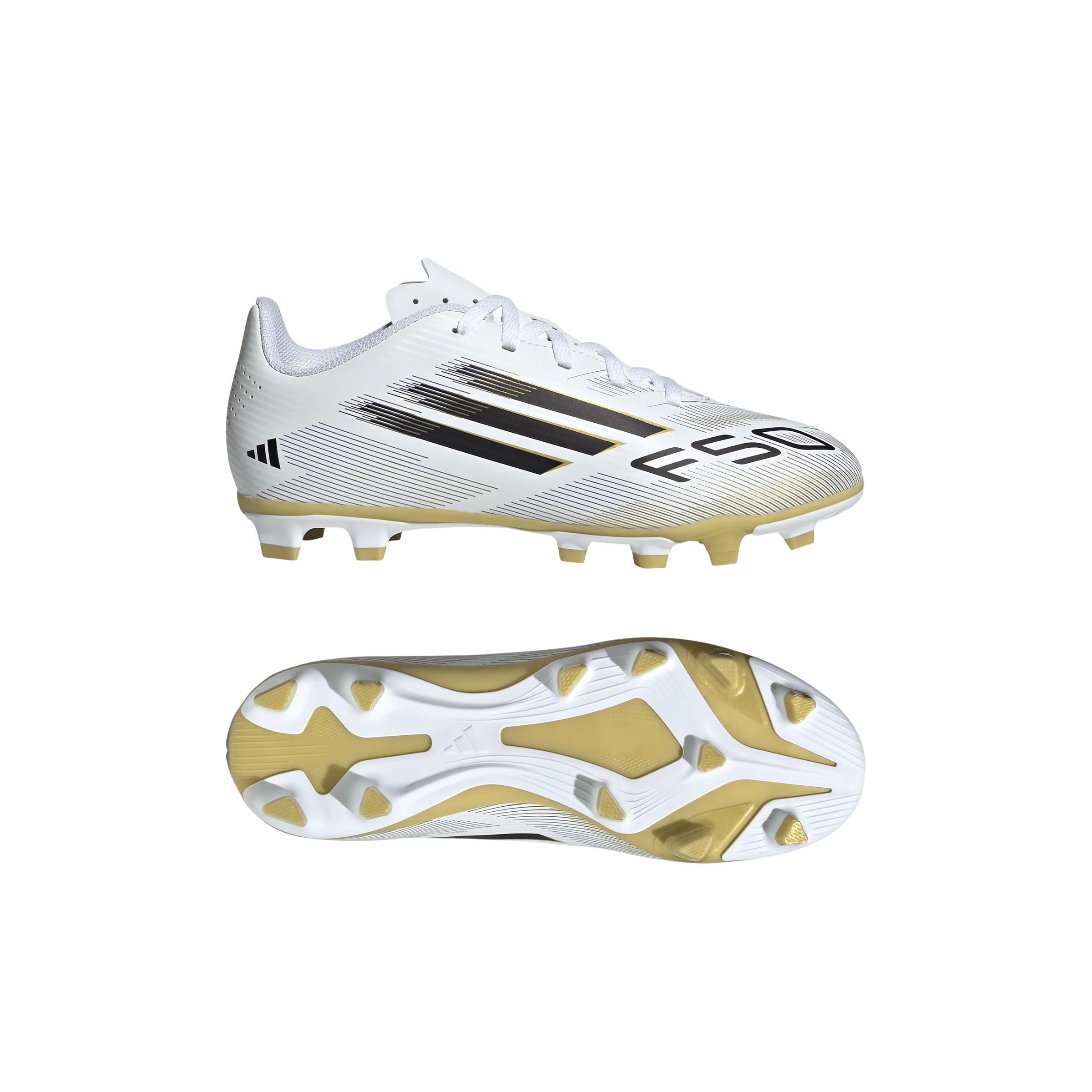 adidas Junior F50 Club FG Firm Ground Soccer Cleats-Cloud White/Core Black/Gold Metallic - Image 6