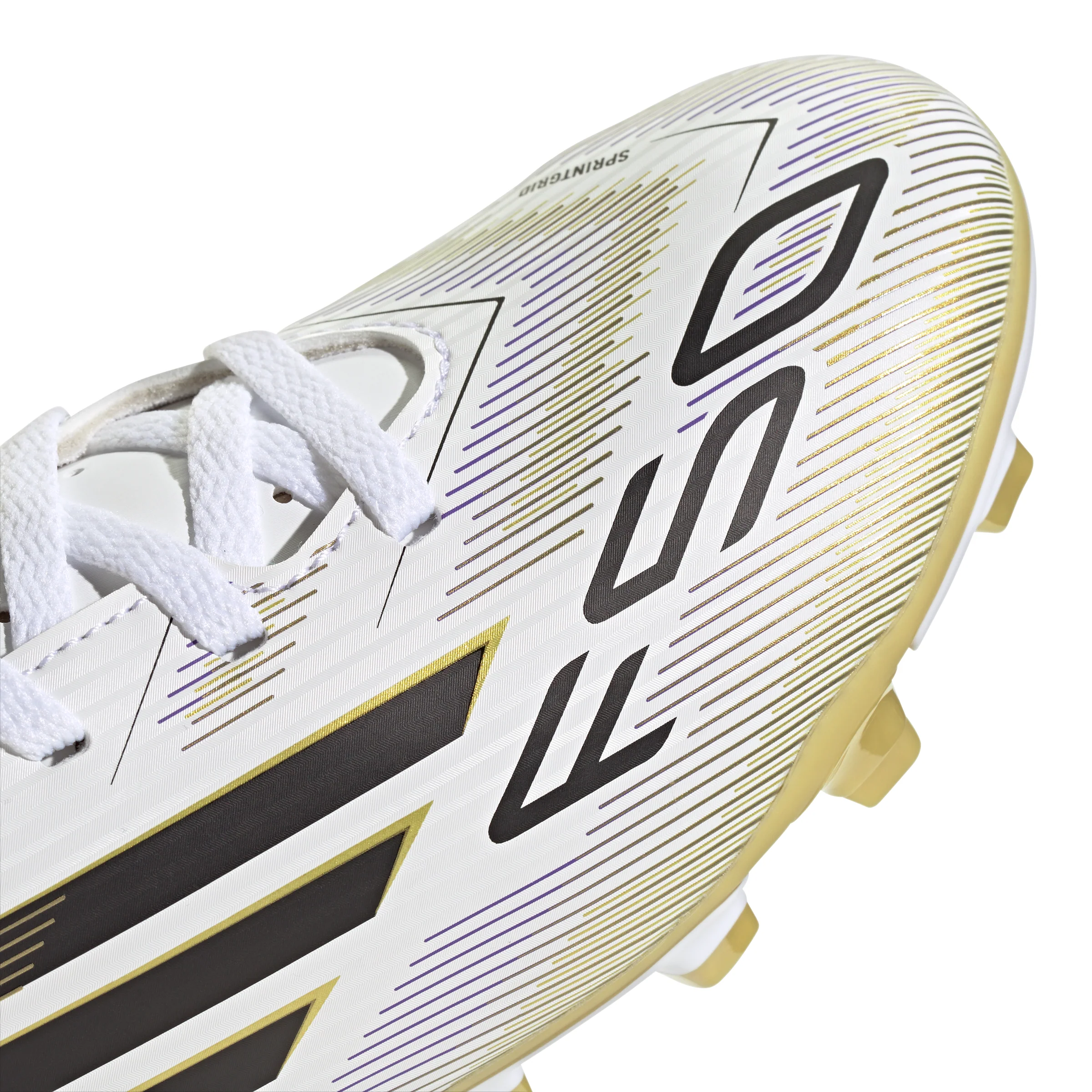 adidas Junior F50 Club FG Firm Ground Soccer Cleats-Cloud White/Core Black/Gold Metallic - Image 7