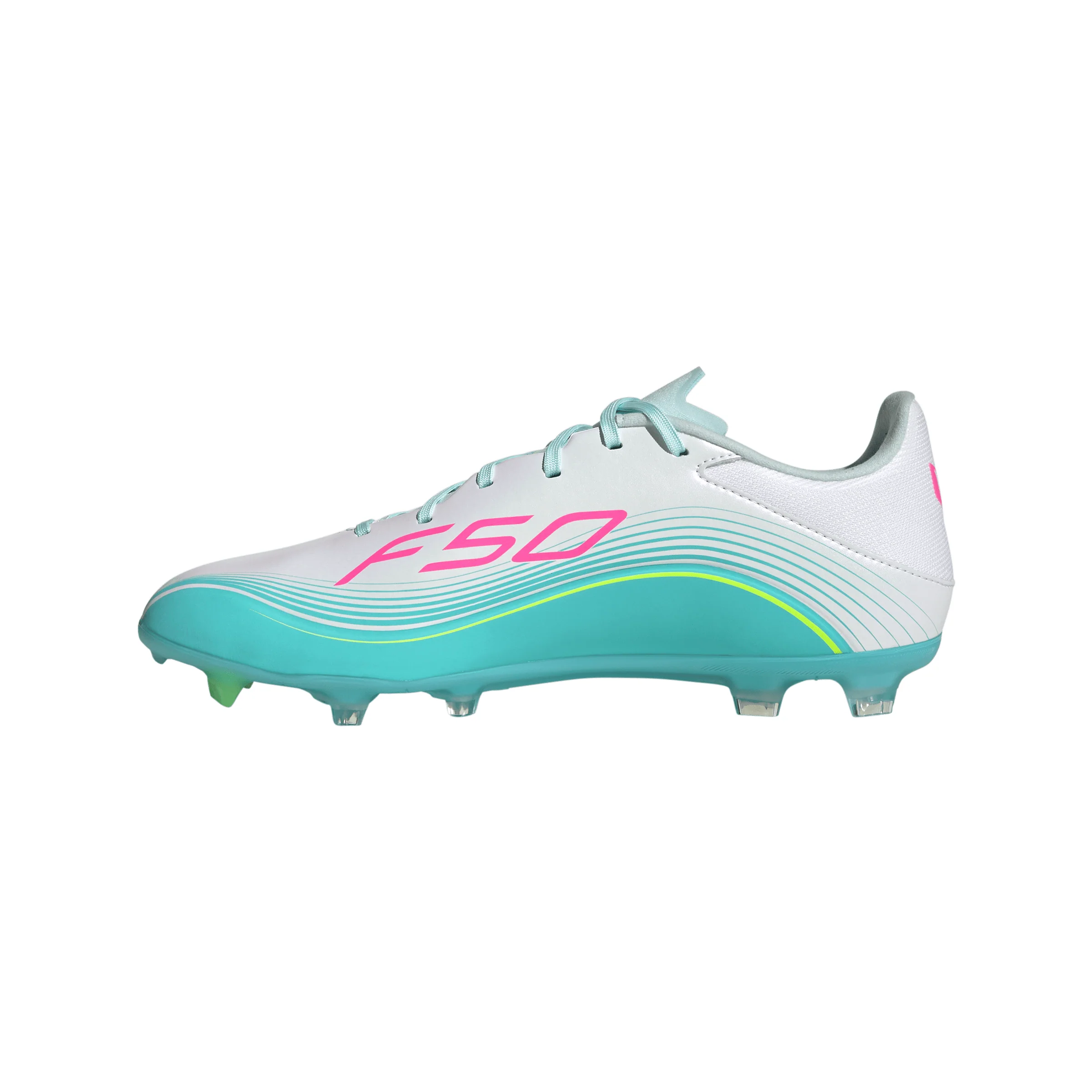 adidas Messi F50 League FG Firm Ground Soccer Cleats-  Cloud White / Lucid Pink / Flash Aqua - Image 2