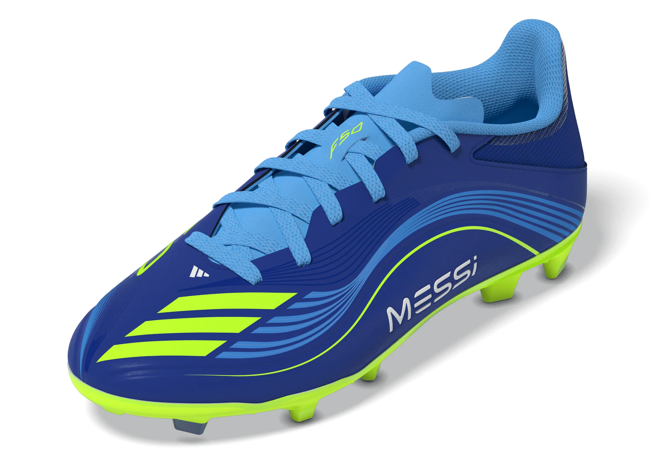adidas Messi F50 League Junior FG Firm Ground Soccer Cleats -Team Royal Blue/Solar Yellow/Semi Blue Burst - Image 10