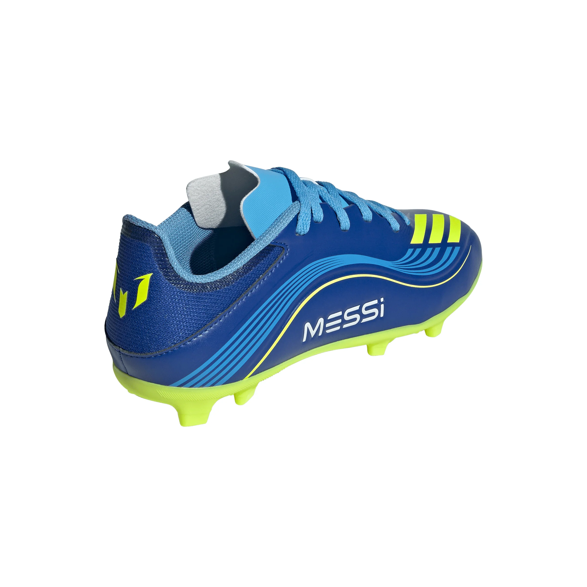 adidas Messi F50 League Junior FG Firm Ground Soccer Cleats -Team Royal Blue/Solar Yellow/Semi Blue Burst - Image 6