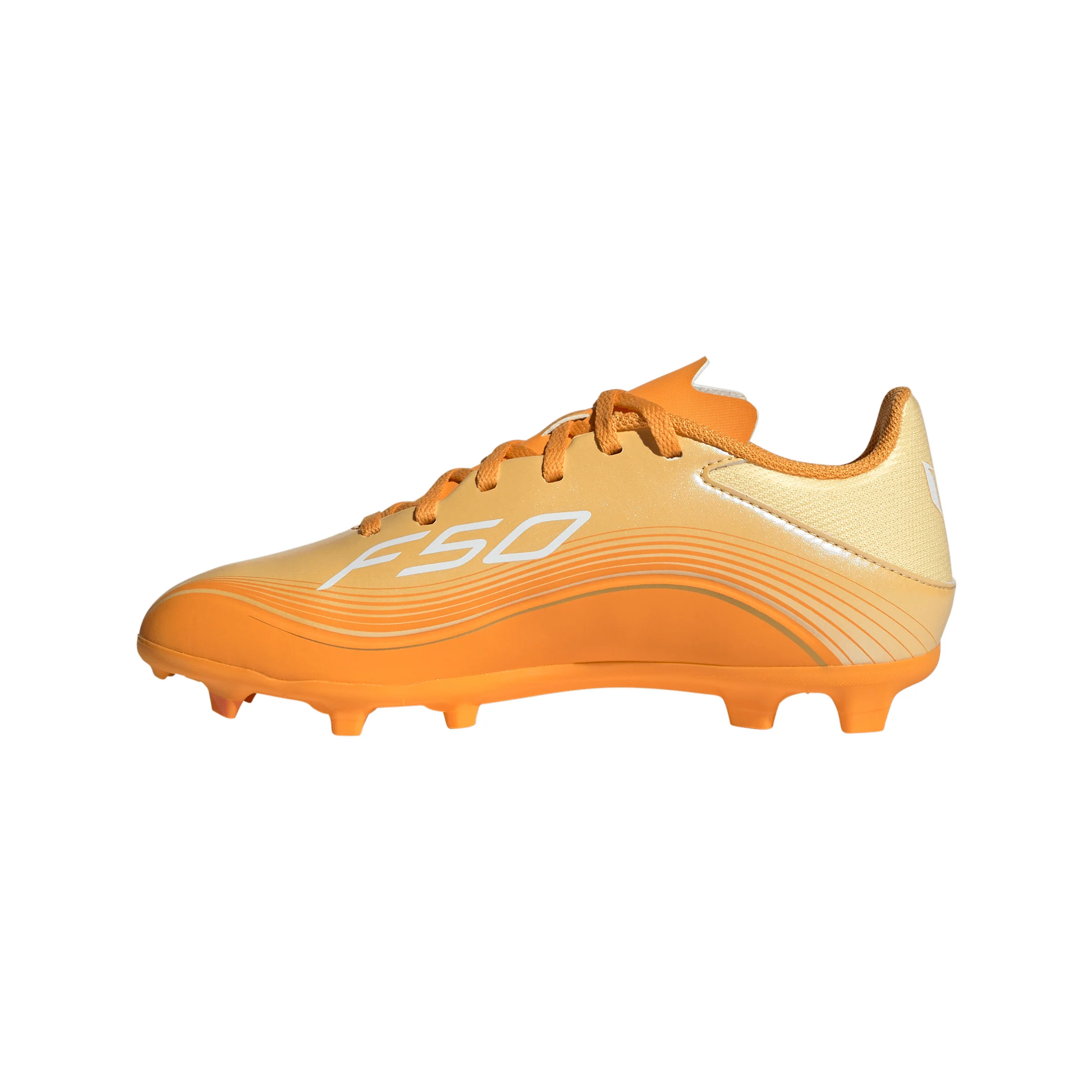 adidas Messi F50 League Junior FG Firm Ground Soccer Cleats -Ice Tangerine / Gold Metallic / Pure Tangerine - Image 2
