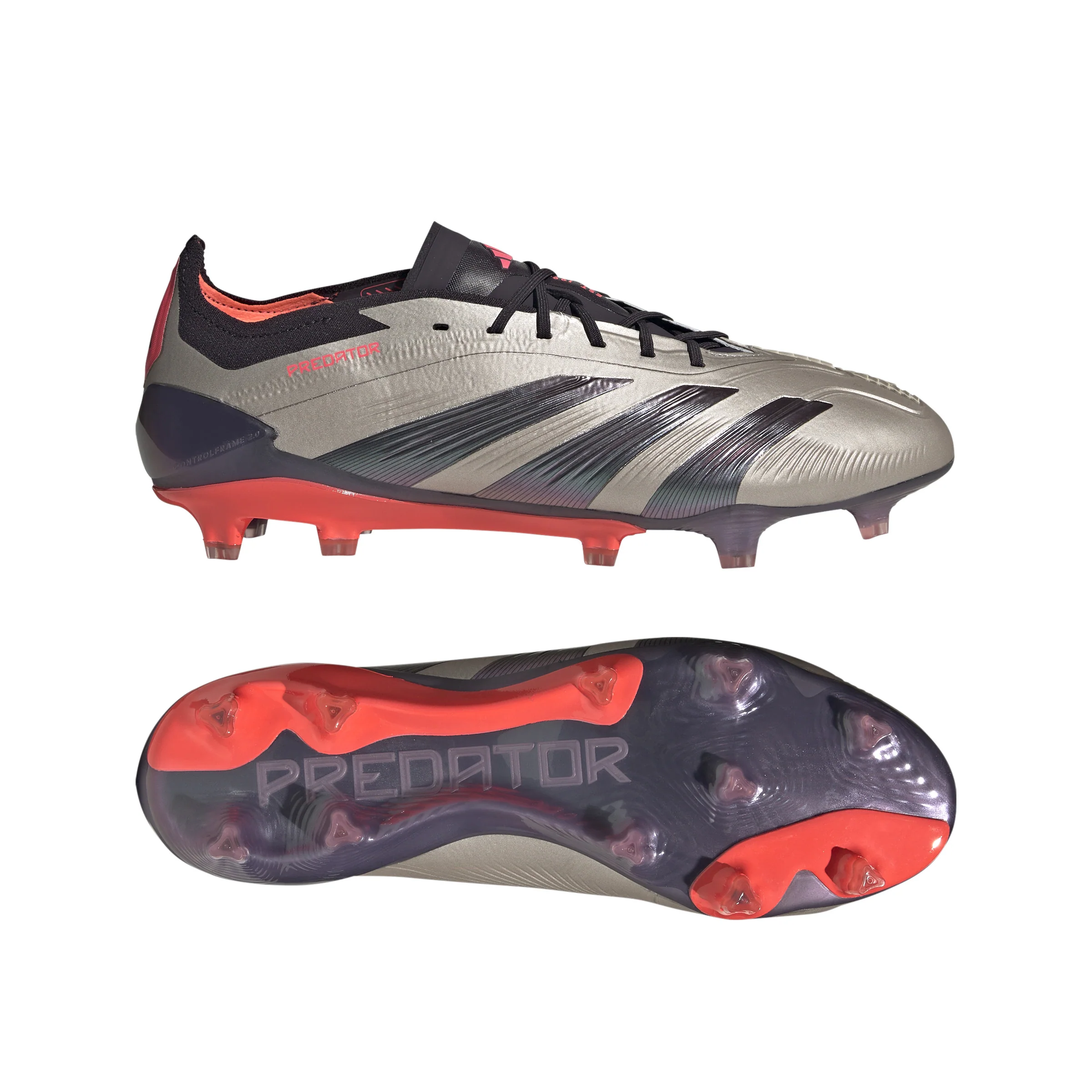 adidas Predator Elite FG Firm Ground Soccer Cleat -Platin Metallic/ Aurora Black/ Turbo - Image 7