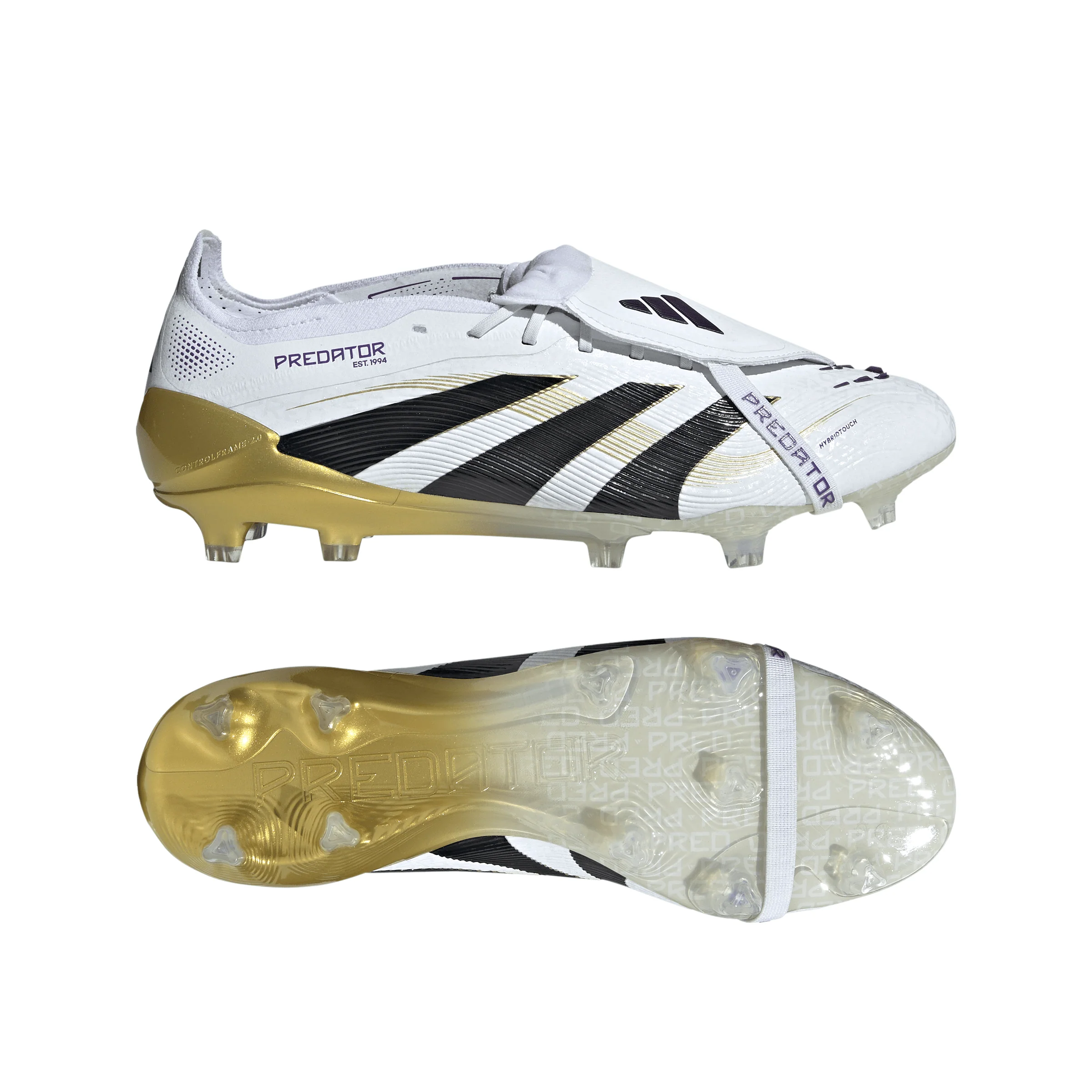 adidas Predator Elite FoldTongue FT FG Firm Ground Soccer Cleats- Cloud White /Core Black/Gold Metallic - Image 8