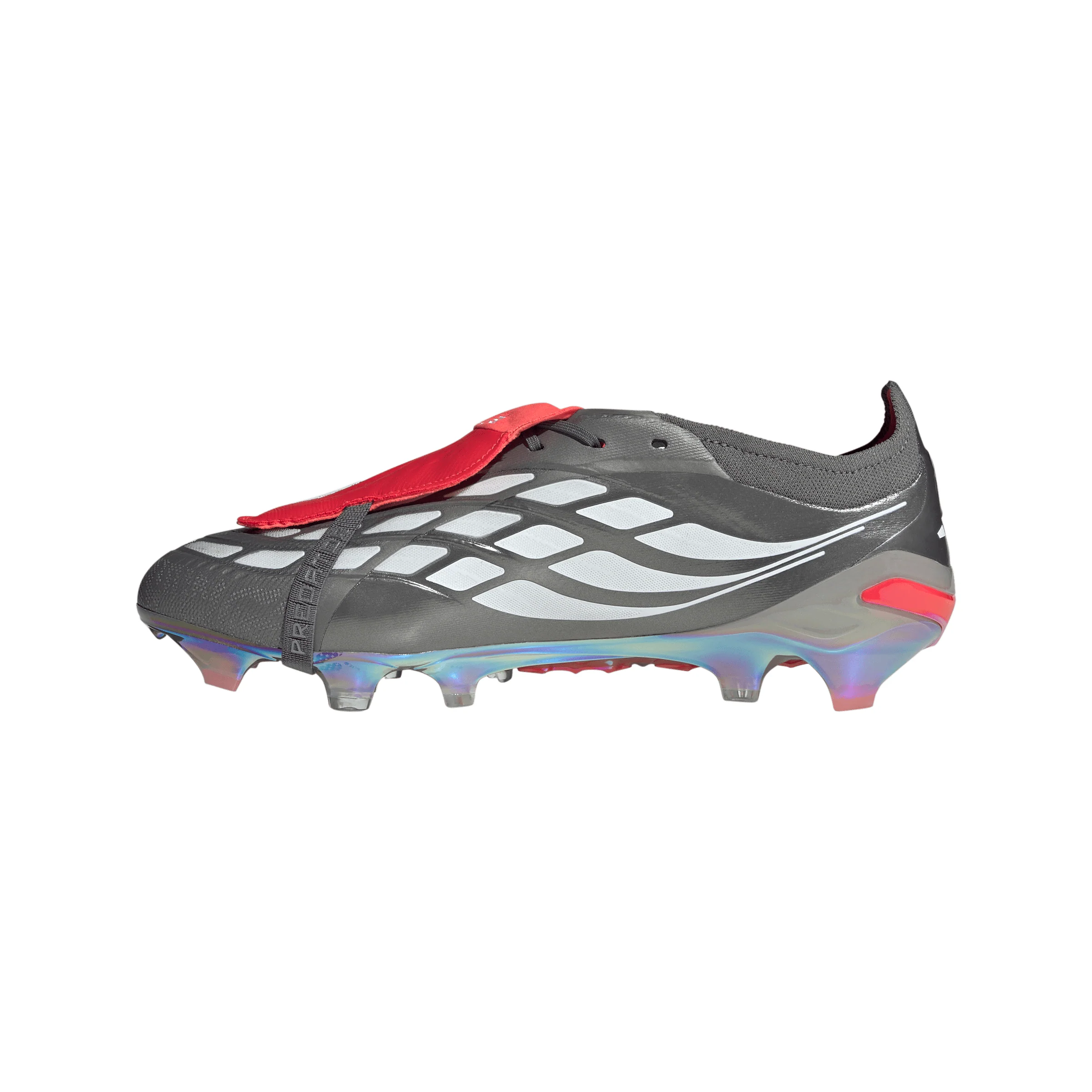 adidas Predator Elite FoldTongue FT FG Firm Ground Soccer Cleats- Iron Metallic / Cloud White / Lucid Red - Image 2