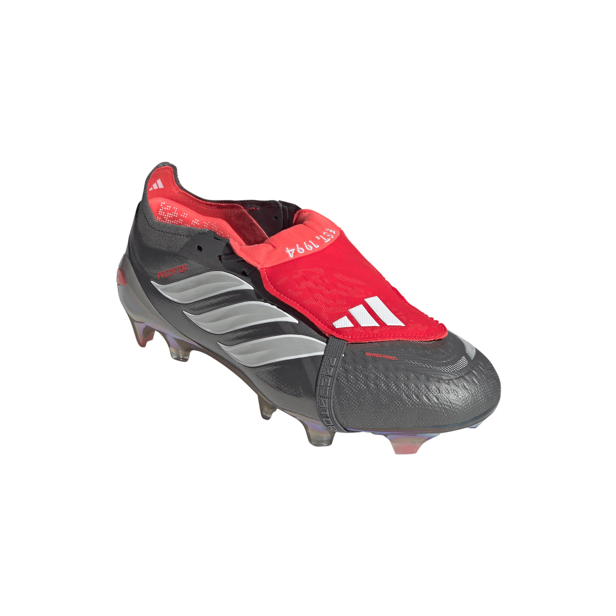 adidas Predator Elite FoldTongue FT FG Firm Ground Soccer Cleats- Iron Metallic / Cloud White / Lucid Red - Image 4