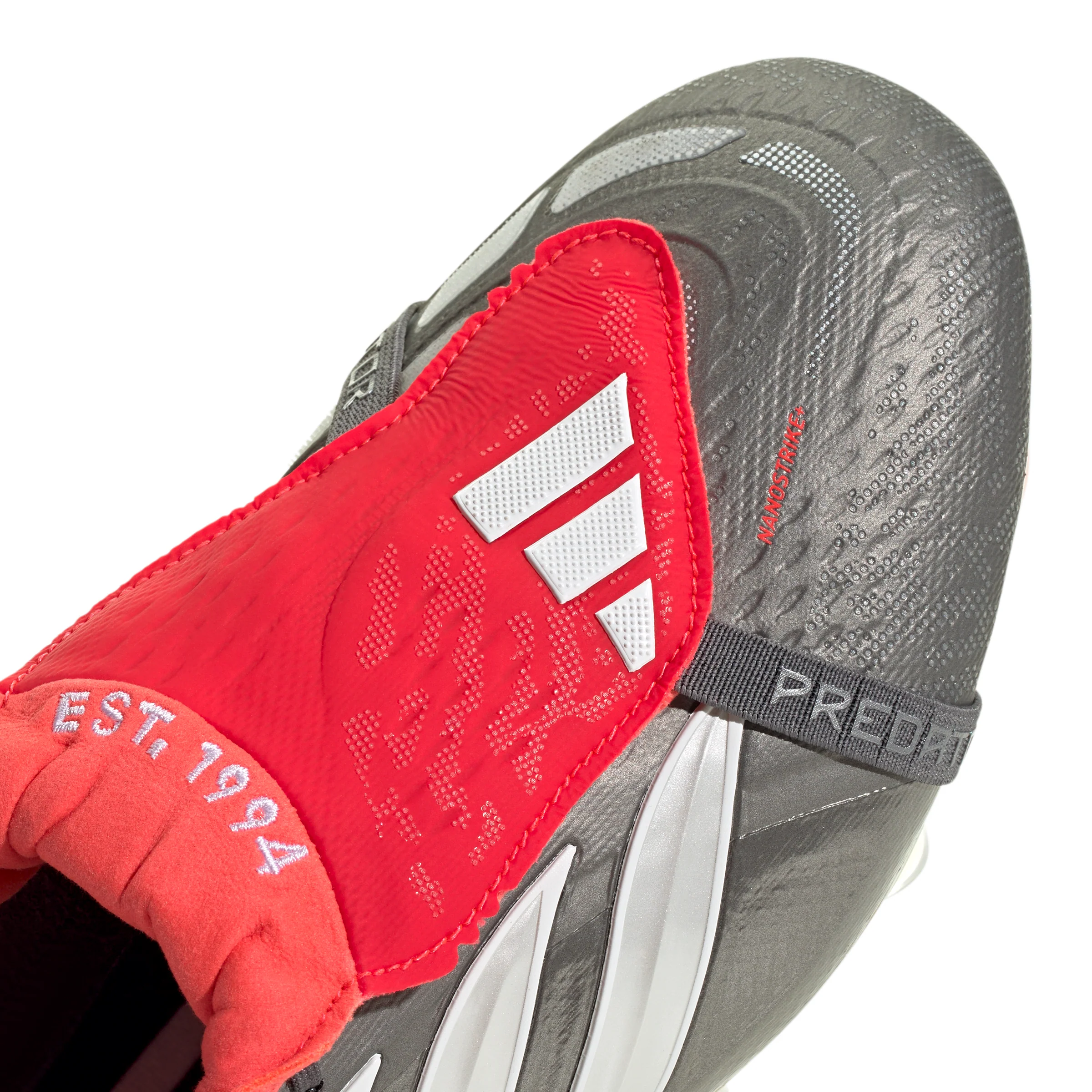 adidas Predator Elite FoldTongue FT FG Firm Ground Soccer Cleats- Iron Metallic / Cloud White / Lucid Red - Image 6