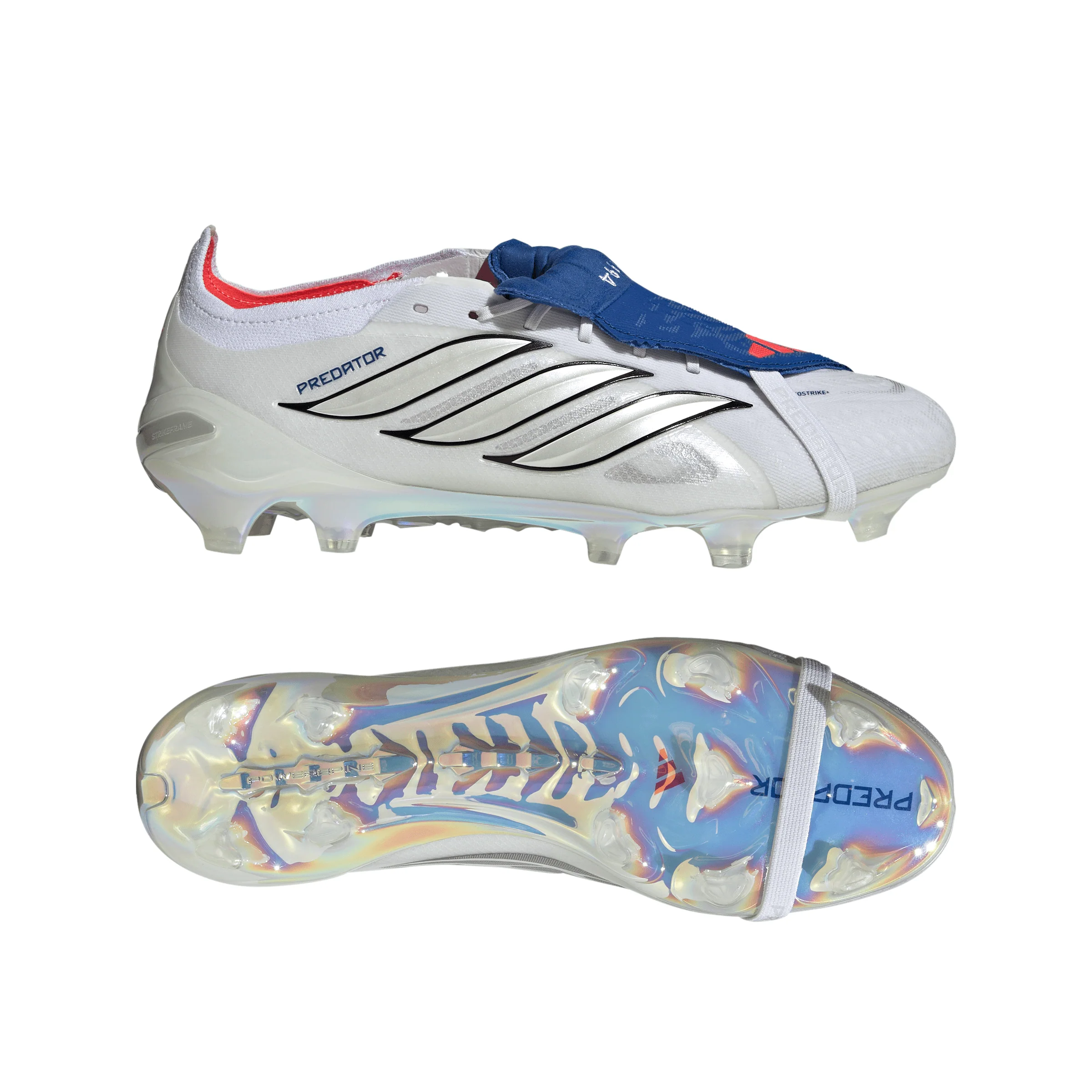 adidas Predator Jude Bellingham Elite FoldTongue FT FG Firm Ground Soccer Cleats- Cloud White / Zero Metalic / Royal Blue - Image 6