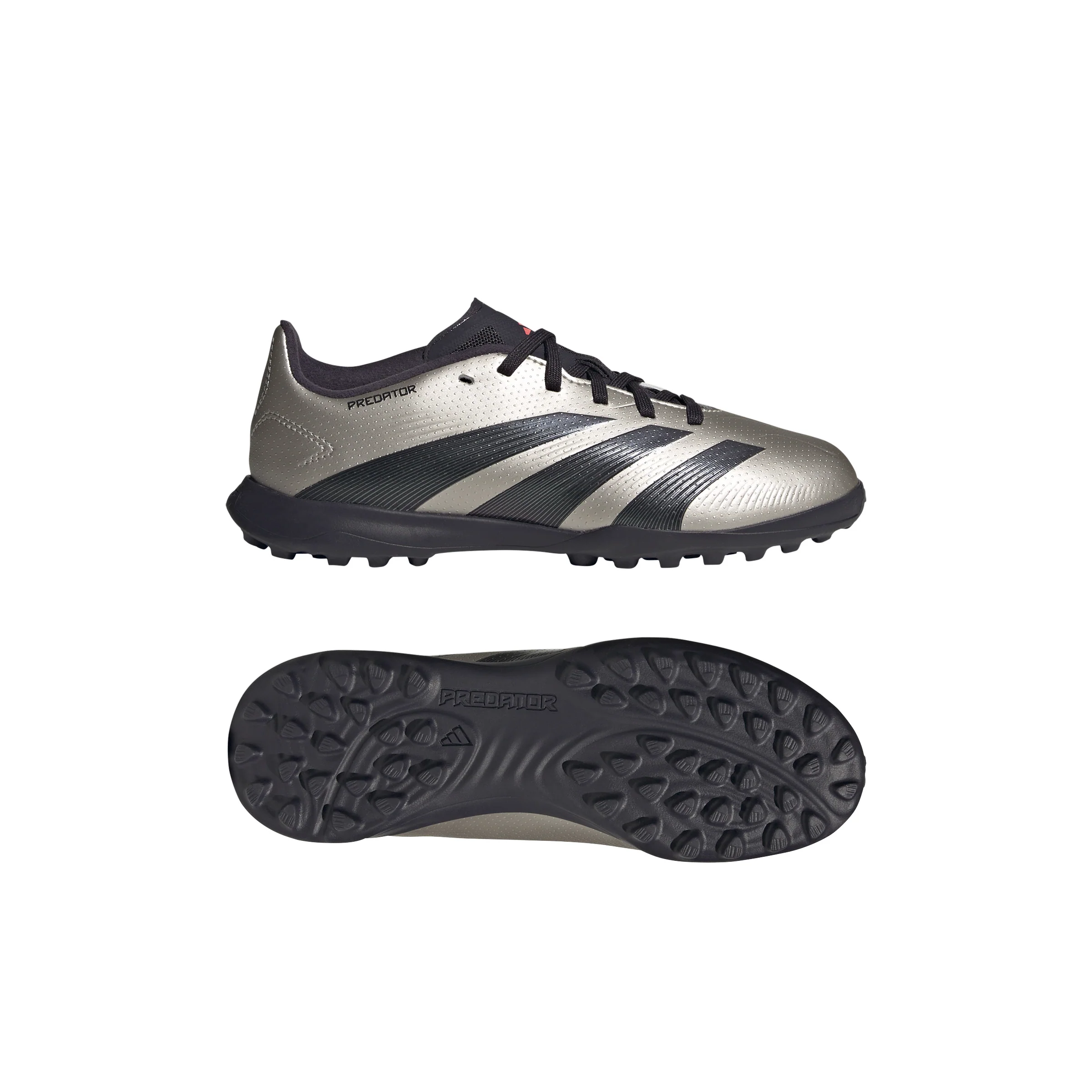 adidas Predator League Low TF Junior Turf Soccer Cleat -Platin Metallic/ Aurora Black/ Turbo - Image 5