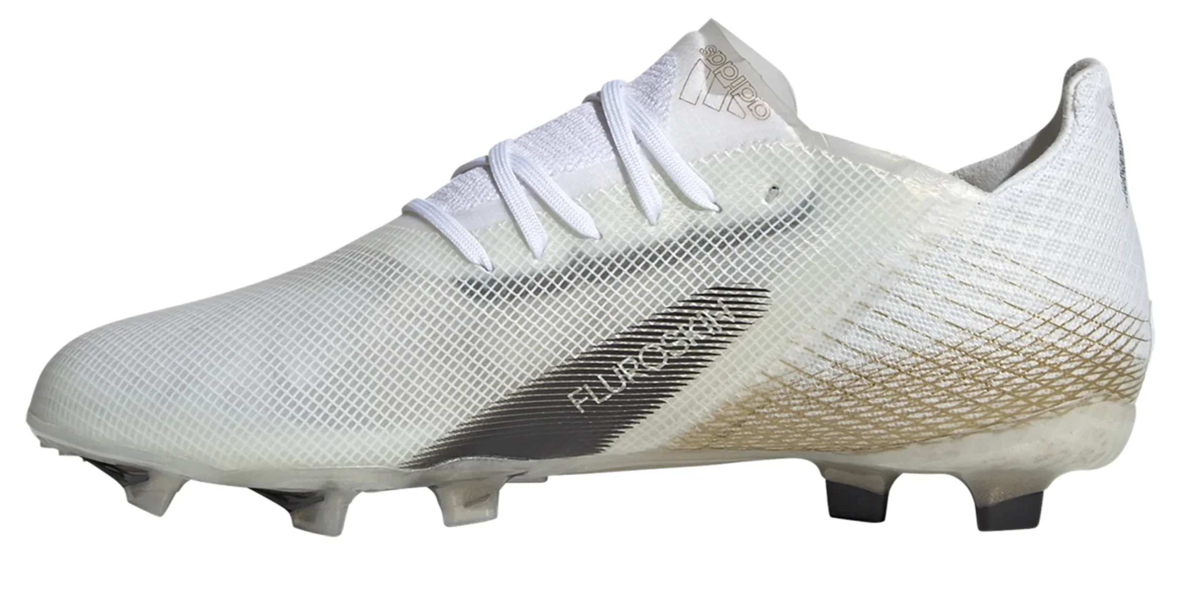 adidas X Ghosted.1 FG Junior Firm Ground Cleat - White/Core Black/Metallic Gold - Image 2