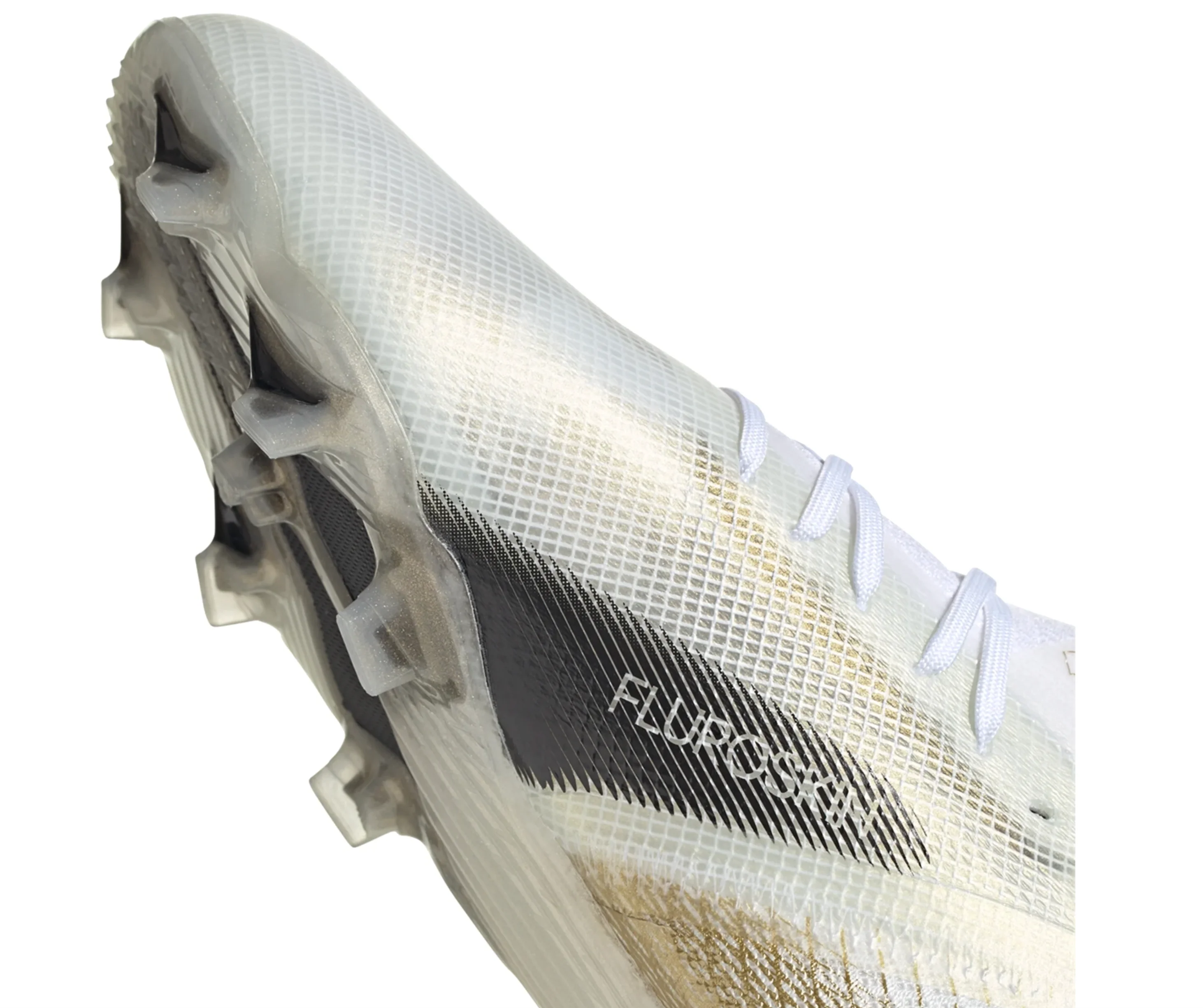 adidas X Ghosted.1 FG Junior Firm Ground Cleat - White/Core Black/Metallic Gold - Image 3
