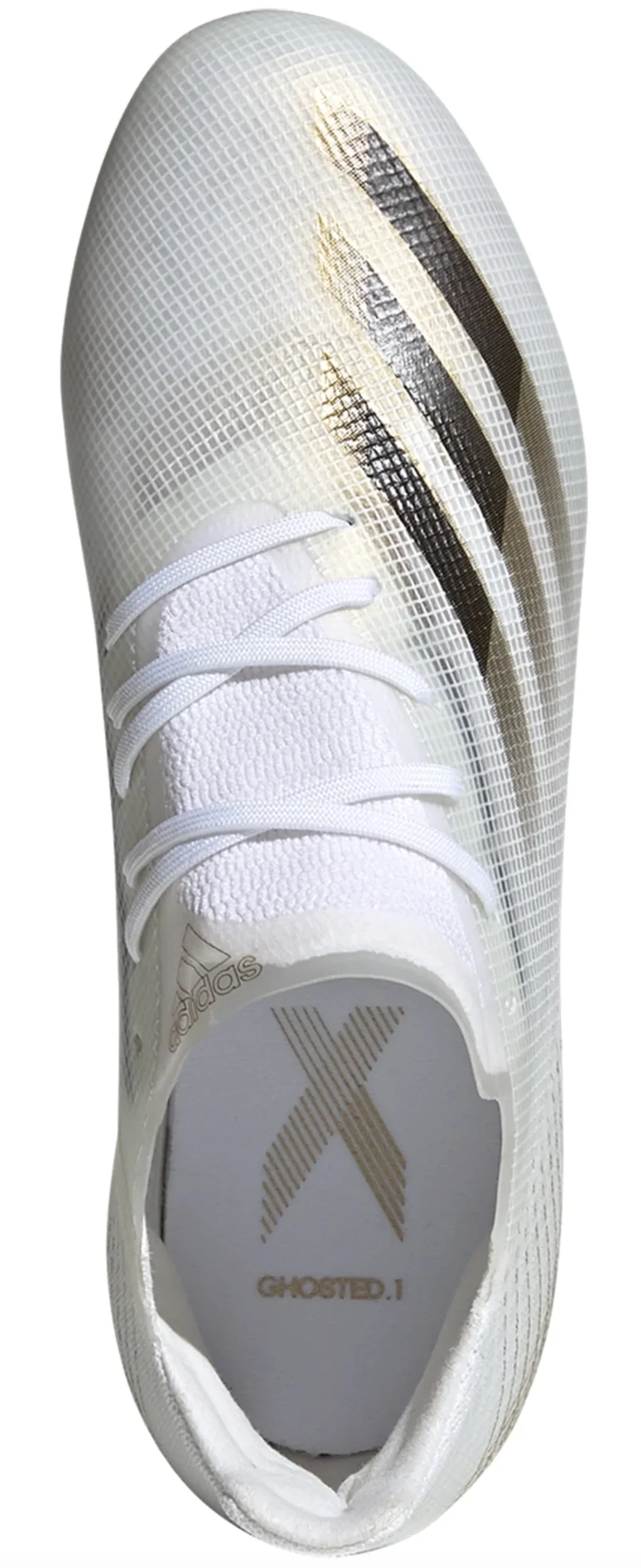 adidas X Ghosted.1 FG Junior Firm Ground Cleat - White/Core Black/Metallic Gold - Image 4