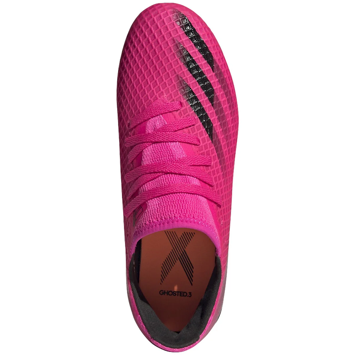 adidas X Ghosted.3 JUNIOR Firm Ground Soccer Shoe - Shock Pink / Core Black / Screaming Orange - Image 3