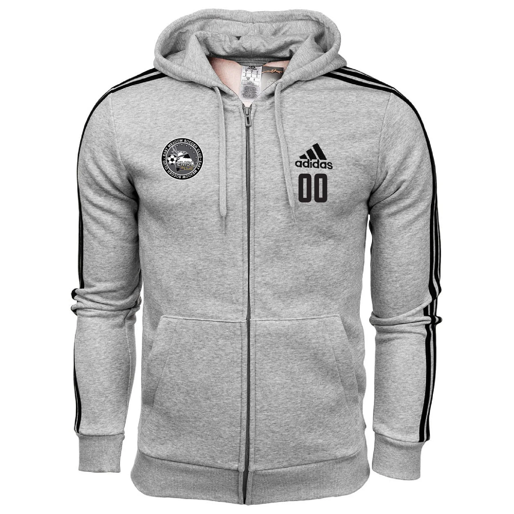 EMSC Long Island Premier adidas Three Stripe Fleece Hoodie - Grey
