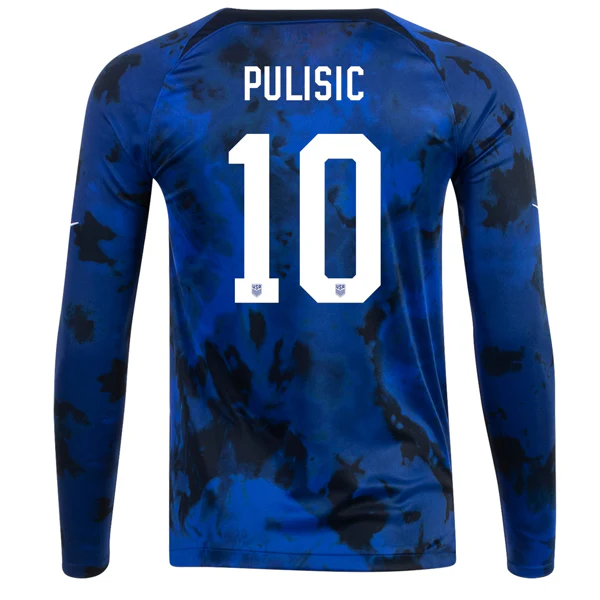 Men's Replica Nike Christian Pulisic USMNT Away Long Sleeve Jersey 2022