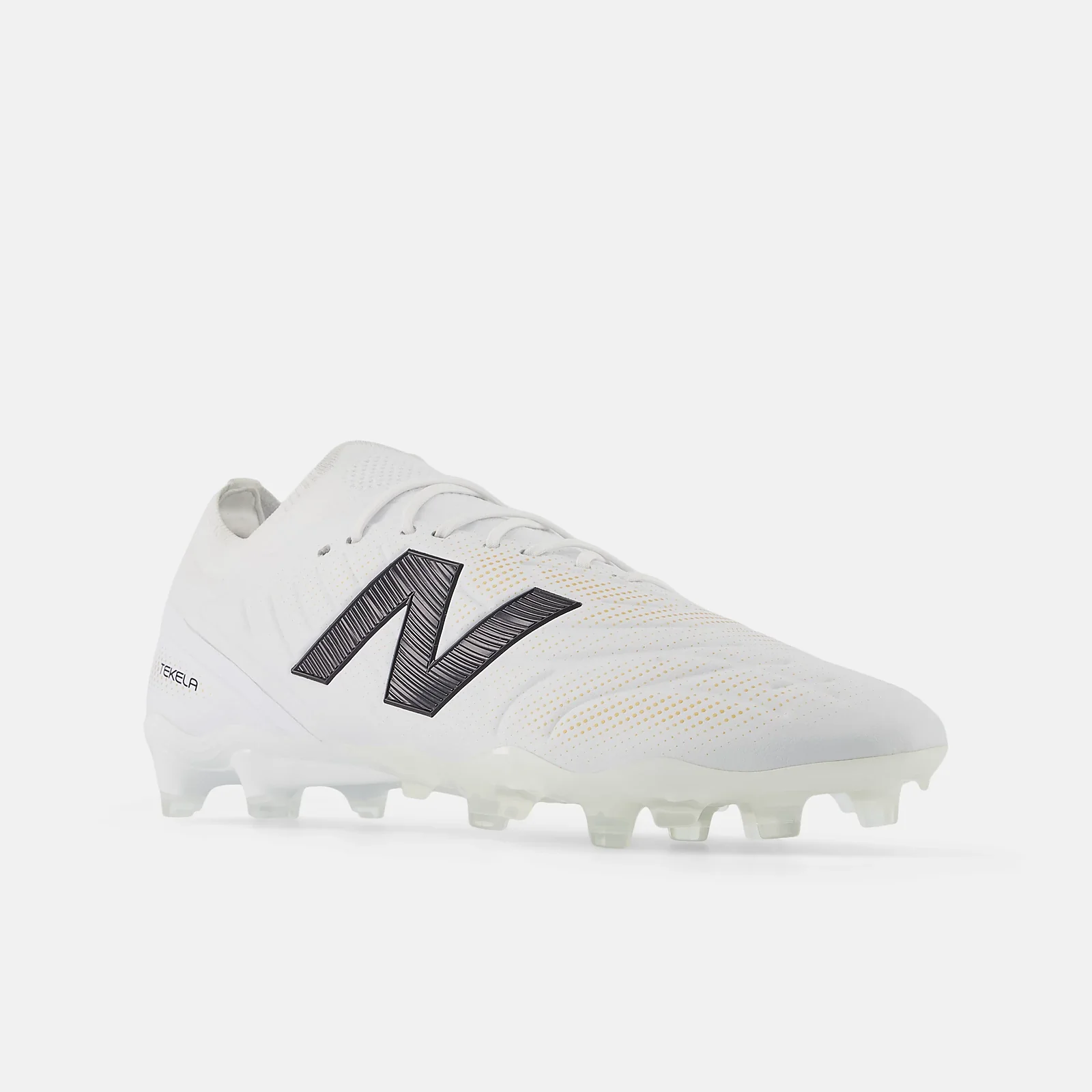 New Balance Tekela Elite Low Laced FG Firm Ground Soccer Cleats V5-White/Black/Gold - Image 4