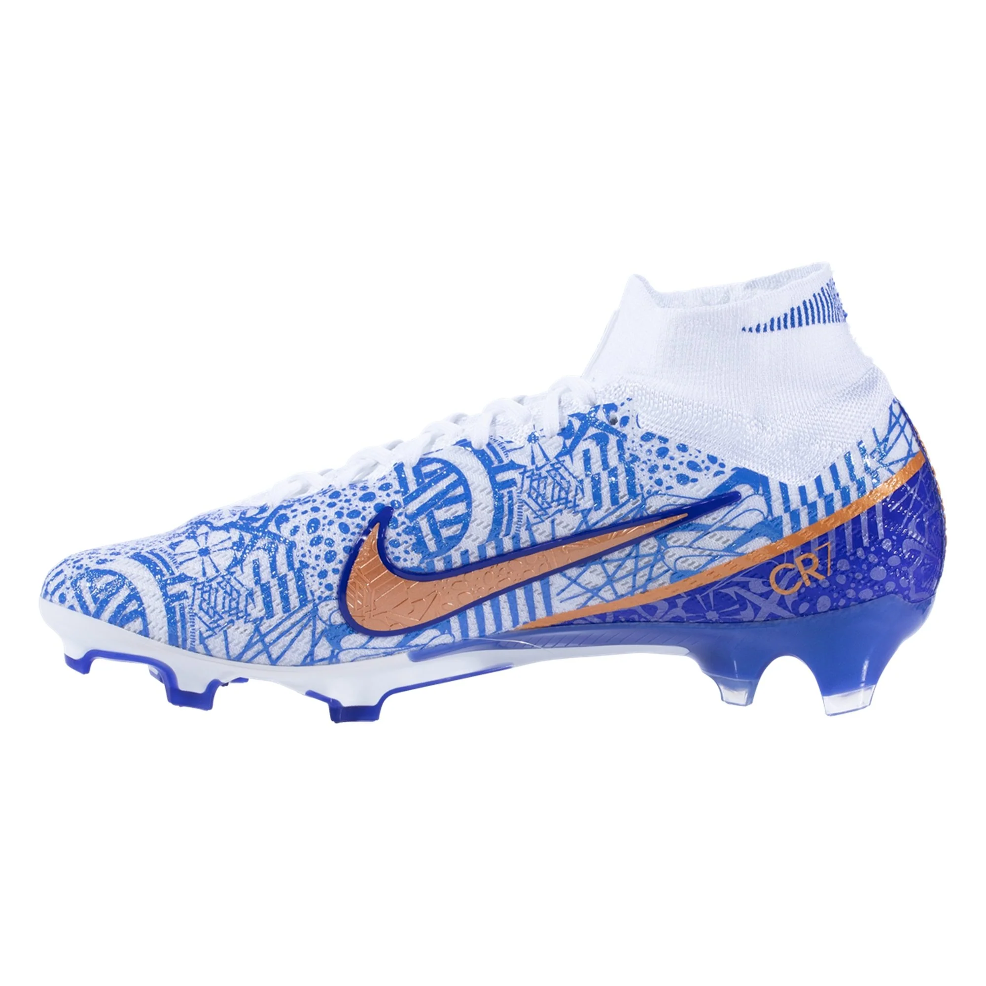 Nike Air Zoom Mercurial Superfly 9 Elite CR7 FG  Firm Ground Soccer Cleats- White/MetallicCopper/Concord/MediumBlue - Image 2