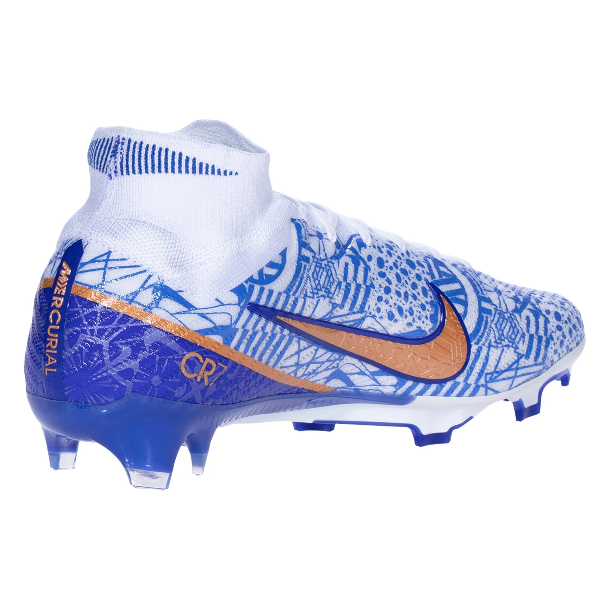 Nike Air Zoom Mercurial Superfly 9 Elite CR7 FG  Firm Ground Soccer Cleats- White/MetallicCopper/Concord/MediumBlue - Image 5