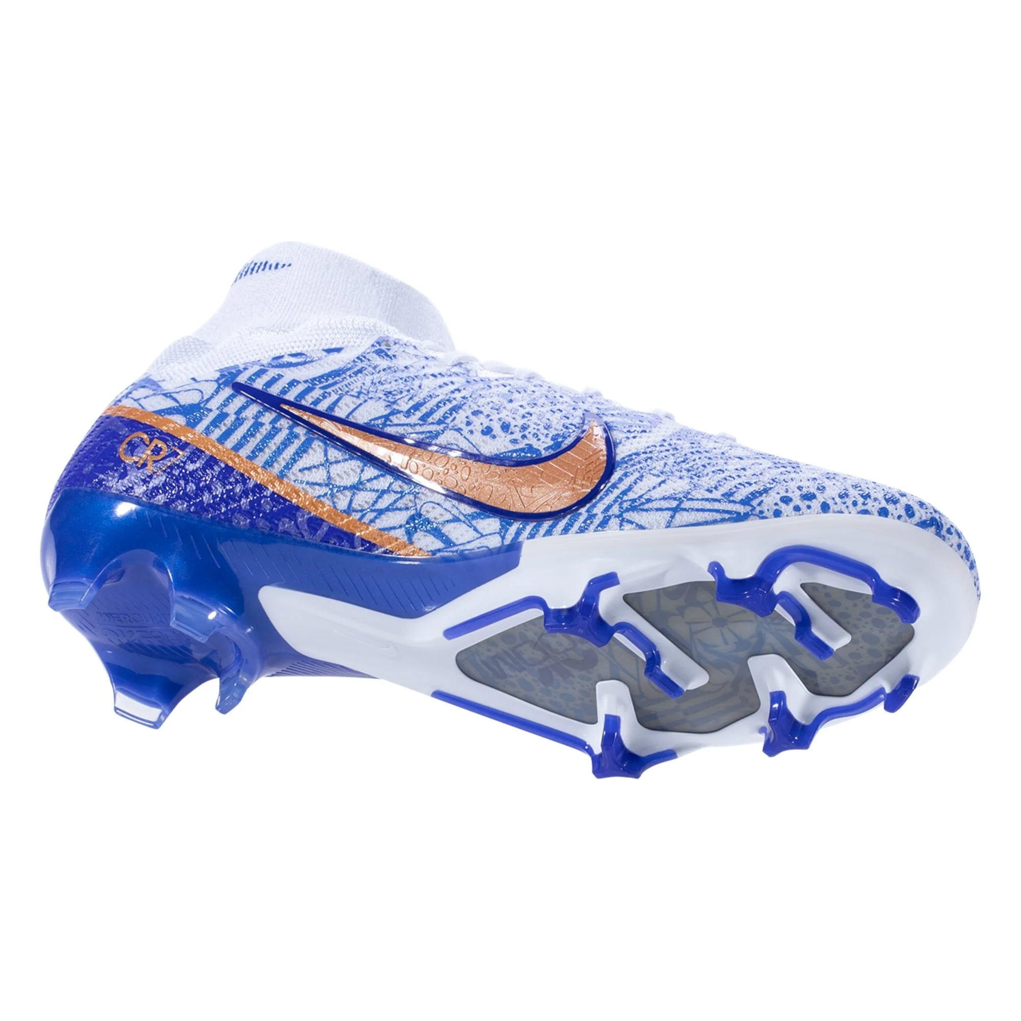 Nike Air Zoom Mercurial Superfly 9 Elite CR7 FG  Firm Ground Soccer Cleats- White/MetallicCopper/Concord/MediumBlue - Image 6