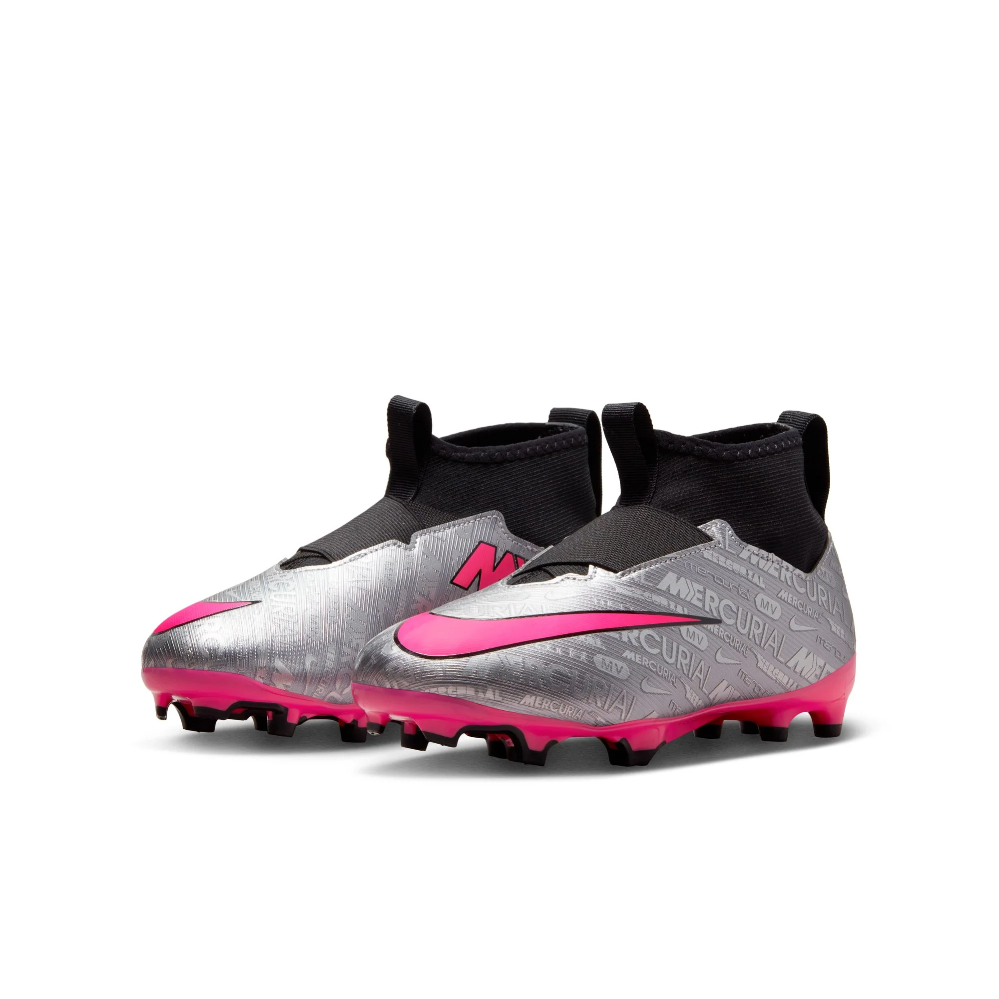 Nike Jr. Zoom Mercurial Superfly 9 Academy FG/MG - Metallic Silver/Black/Volt/Hyper Pink - Image 4